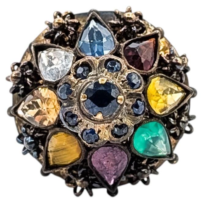 Mid-Century Bohemian Multicolor Gemstone Ring in 18k Yellow Gold For Sale
