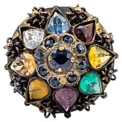 Mid-Century Bohemian Multicolor Gemstone Ring in 18k Yellow Gold