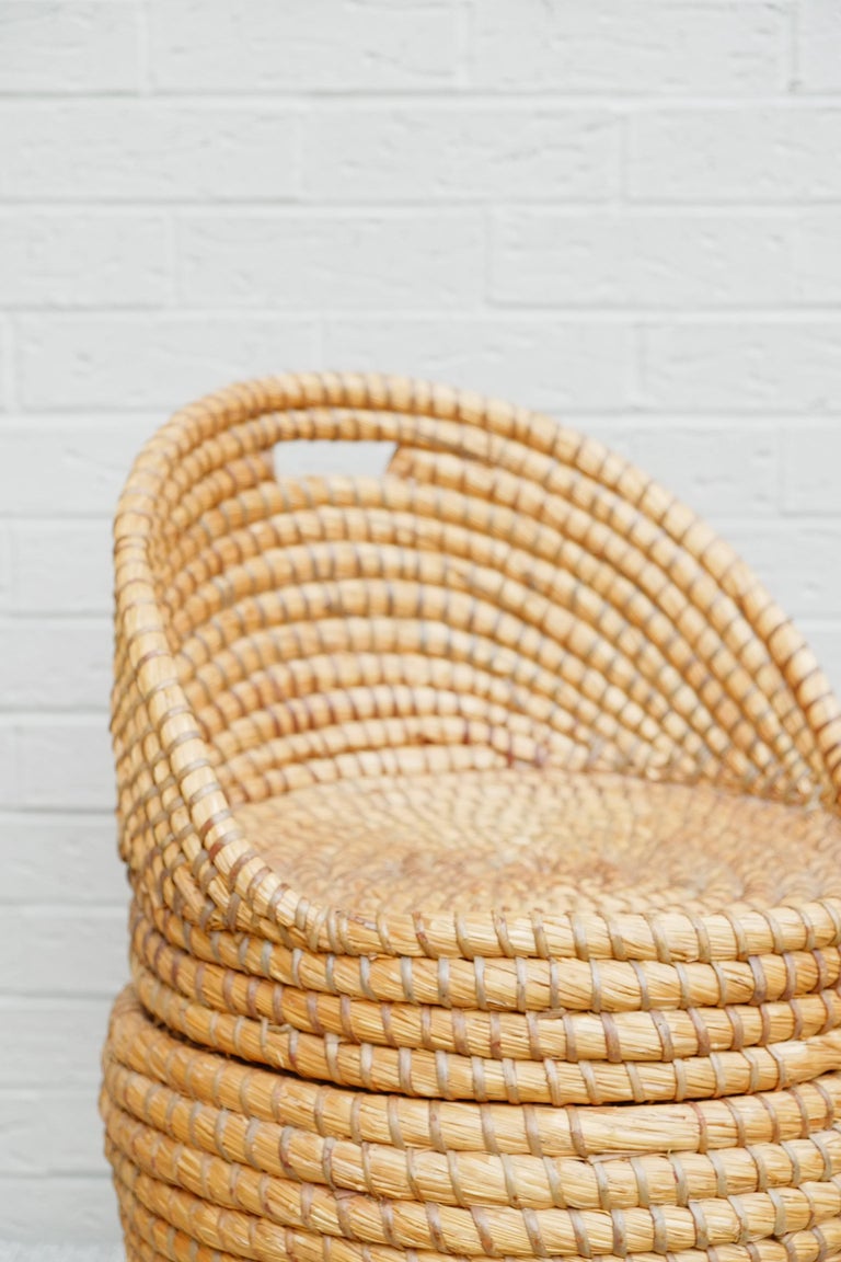 Bohemian Rattan Bedroom Chair Reeded Hand Woven Straw Basket