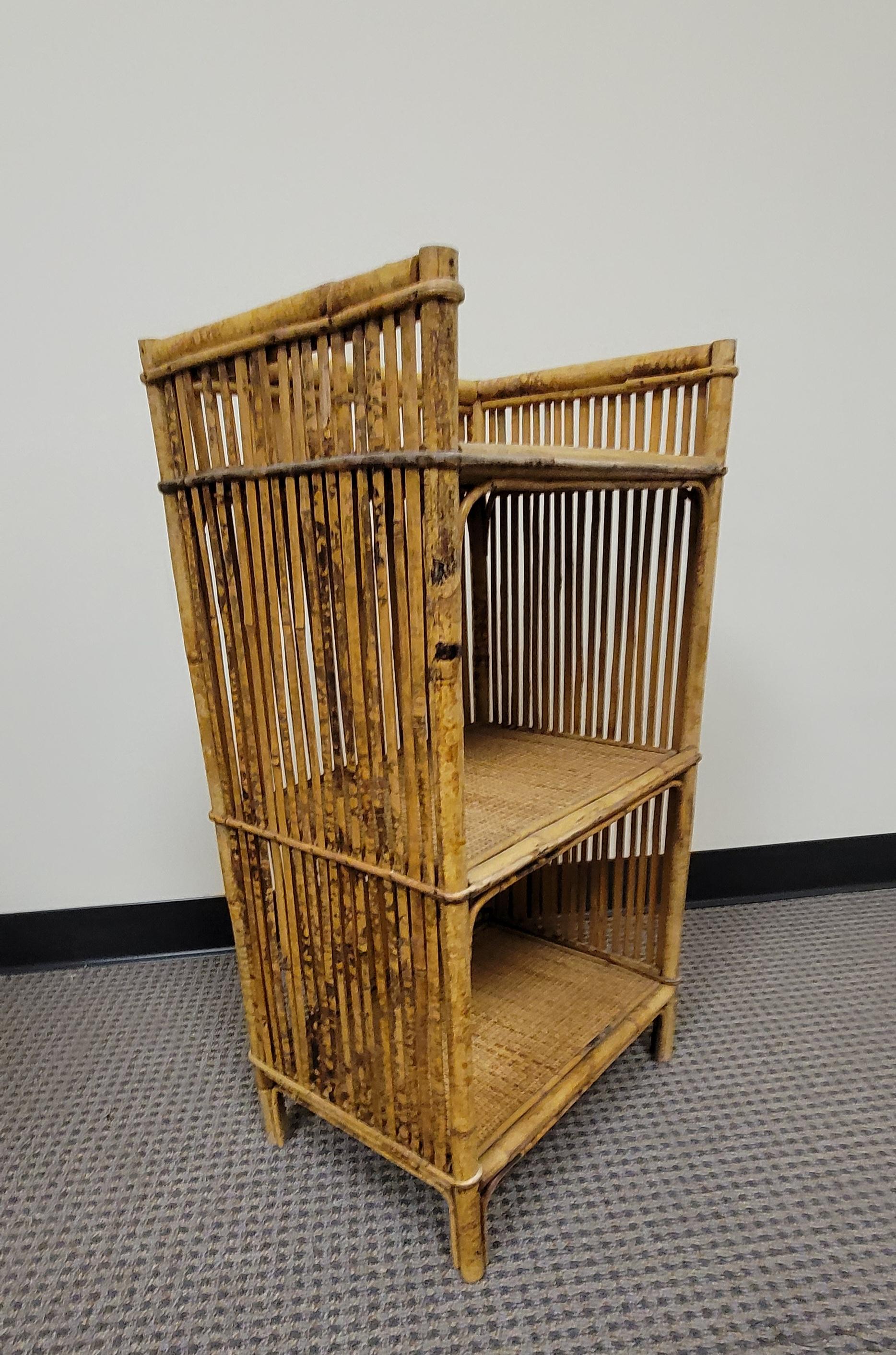 Mid-Century Bohemian Split Bamboo Rattan Wicker Low Bookcase Etagere For Sale 4