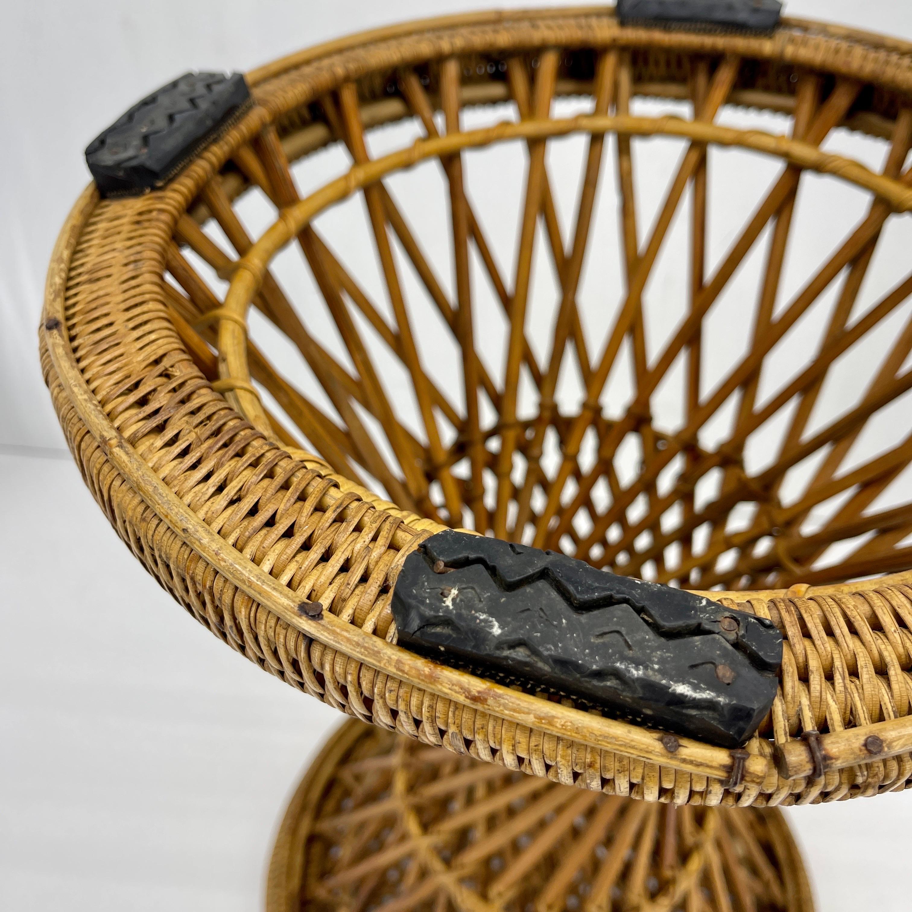 Mid-Century Bohemian Wicker Drum Stool or Side Table 6