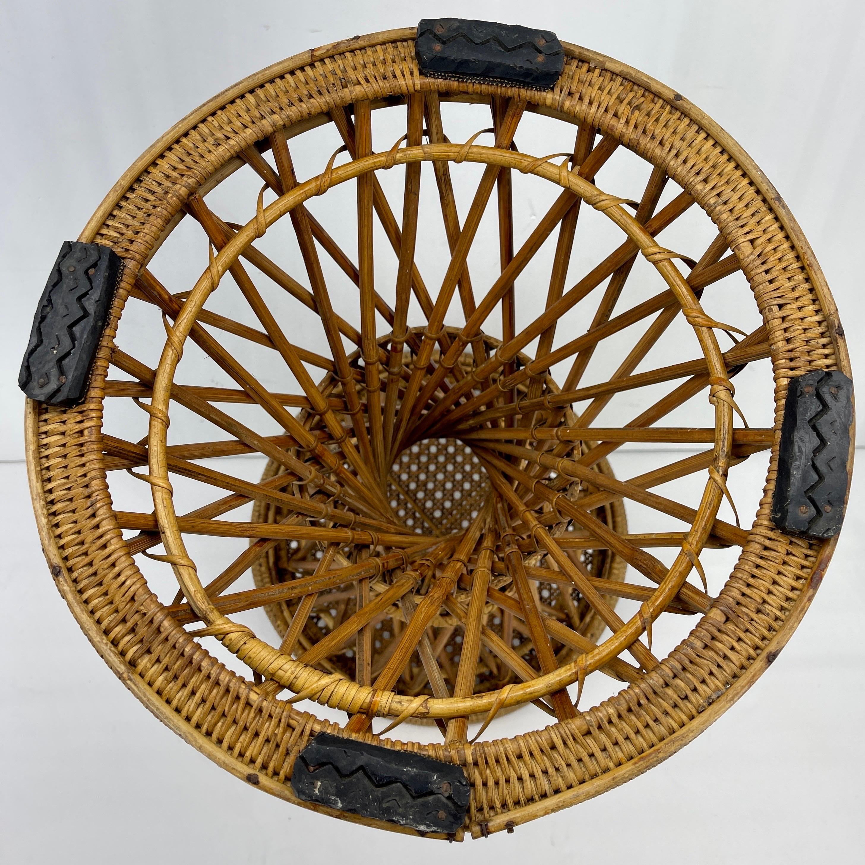 Mid-Century Bohemian Wicker Drum Stool or Side Table 7
