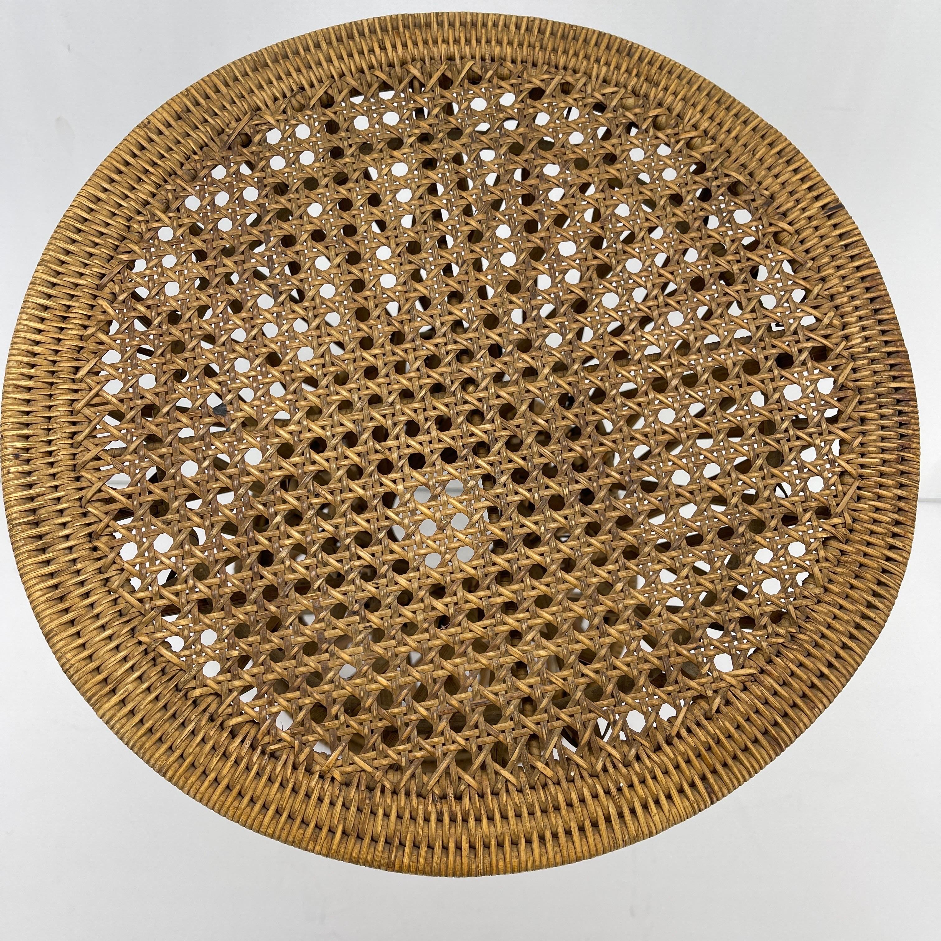 Mid-Century Bohemian Wicker Drum Stool or Side Table In Good Condition In Haddonfield, NJ