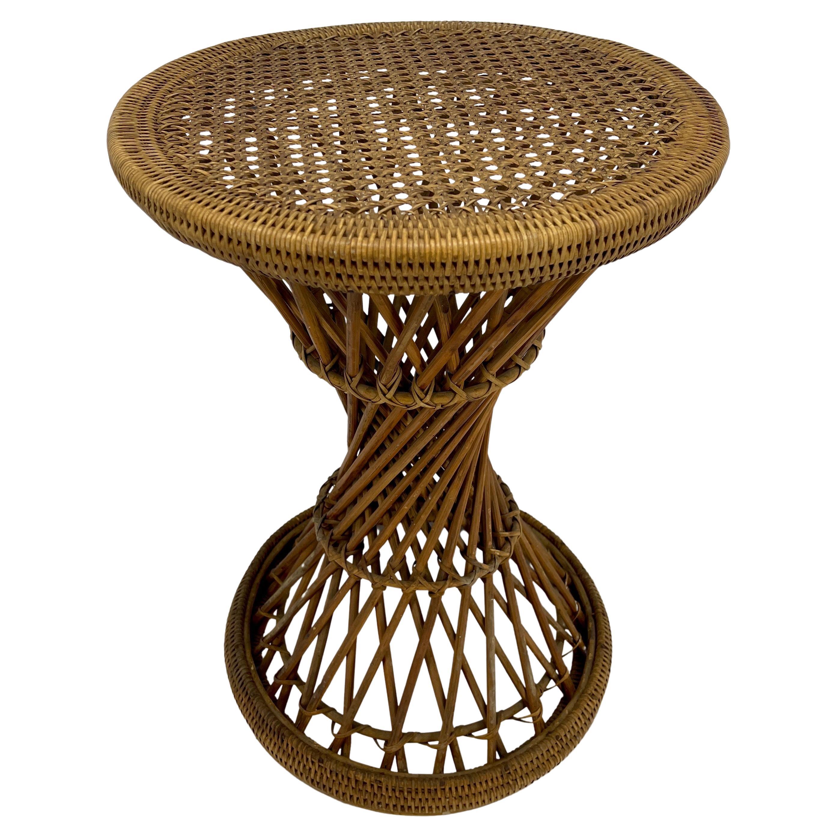 Mid-Century Bohemian Wicker Drum Stool or Side Table