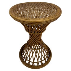 Mid-Century Bohemian Wicker Drum Stool or Side Table