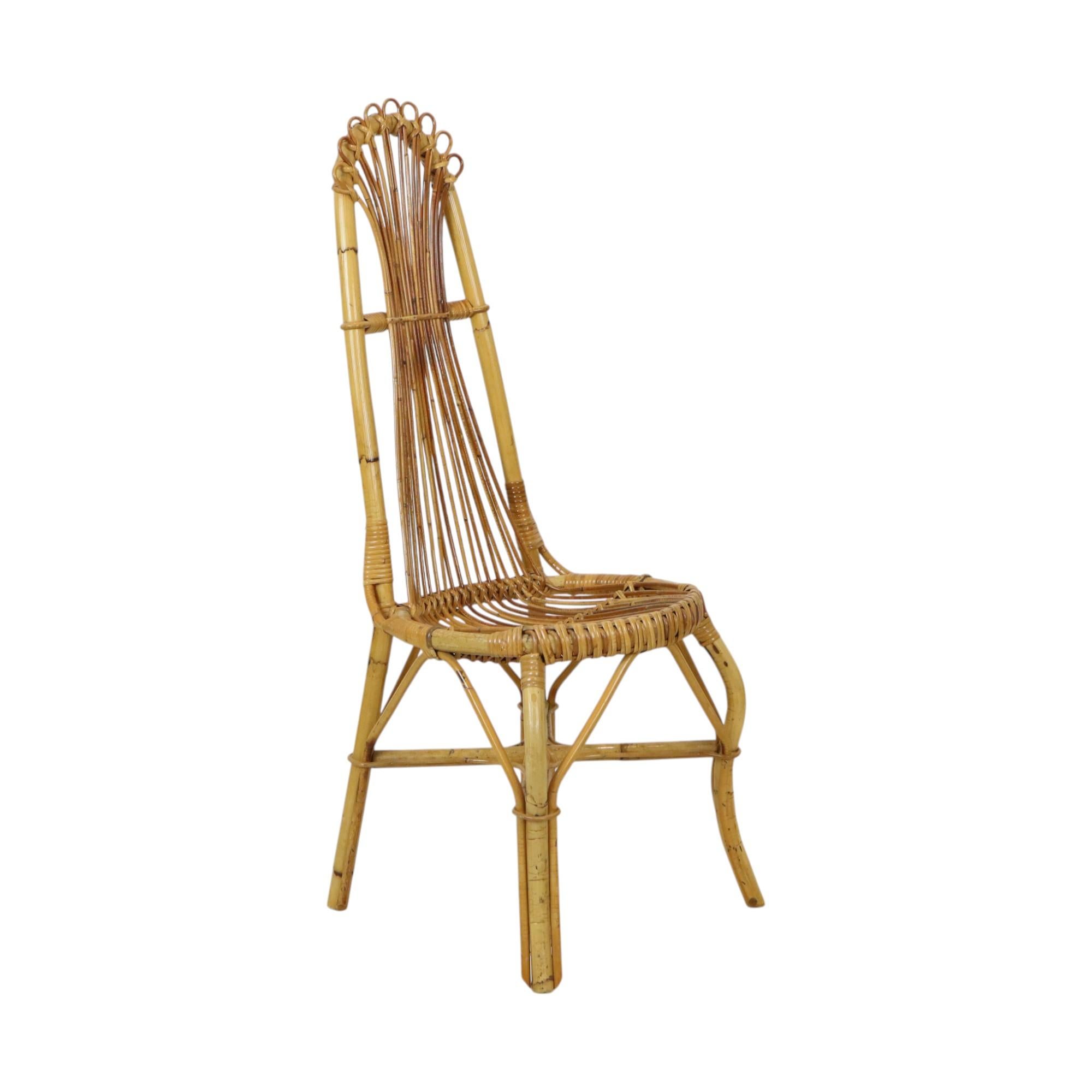 Mid Century Boho Bamboe Rotan Stoel Italiaans Sixties Design en venta 3