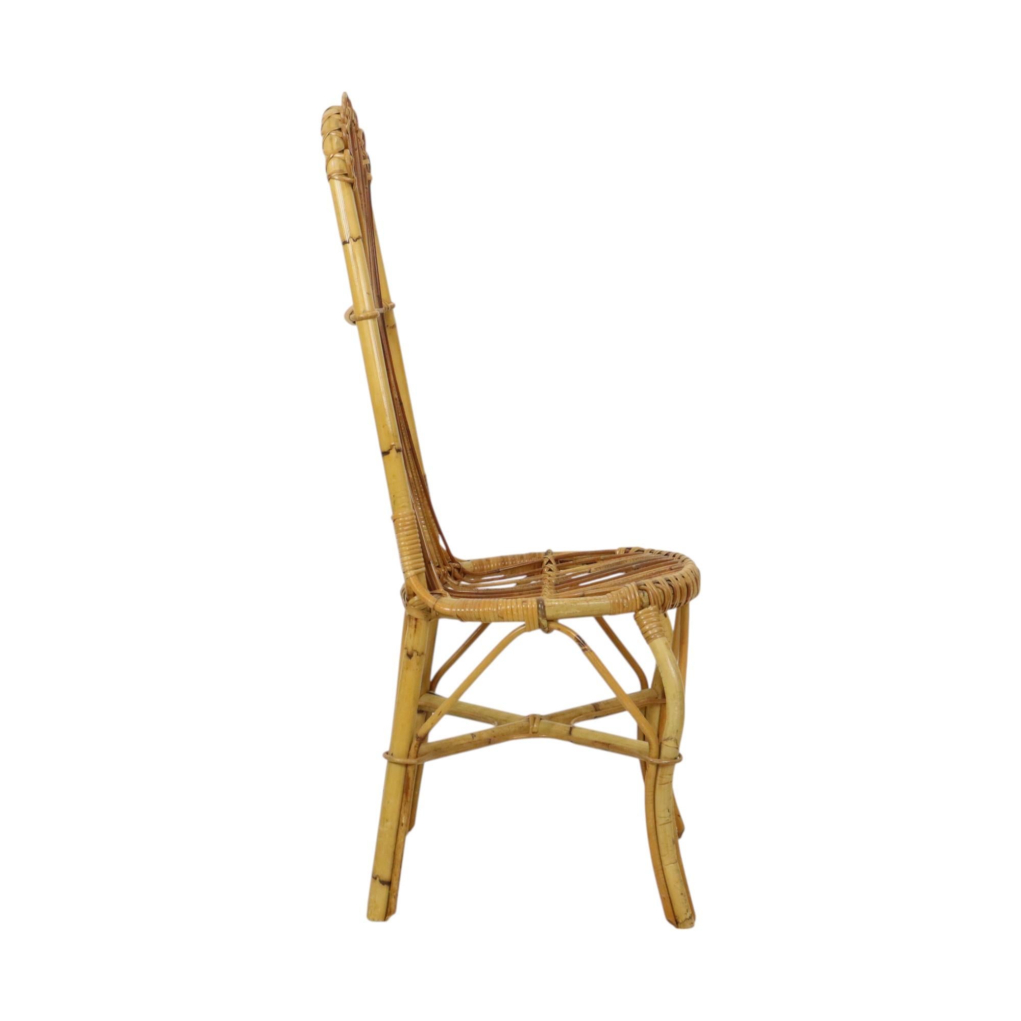 Mid Century Boho Bamboe Rotan Stoel Italiaans Sixties Design Bohemio en venta