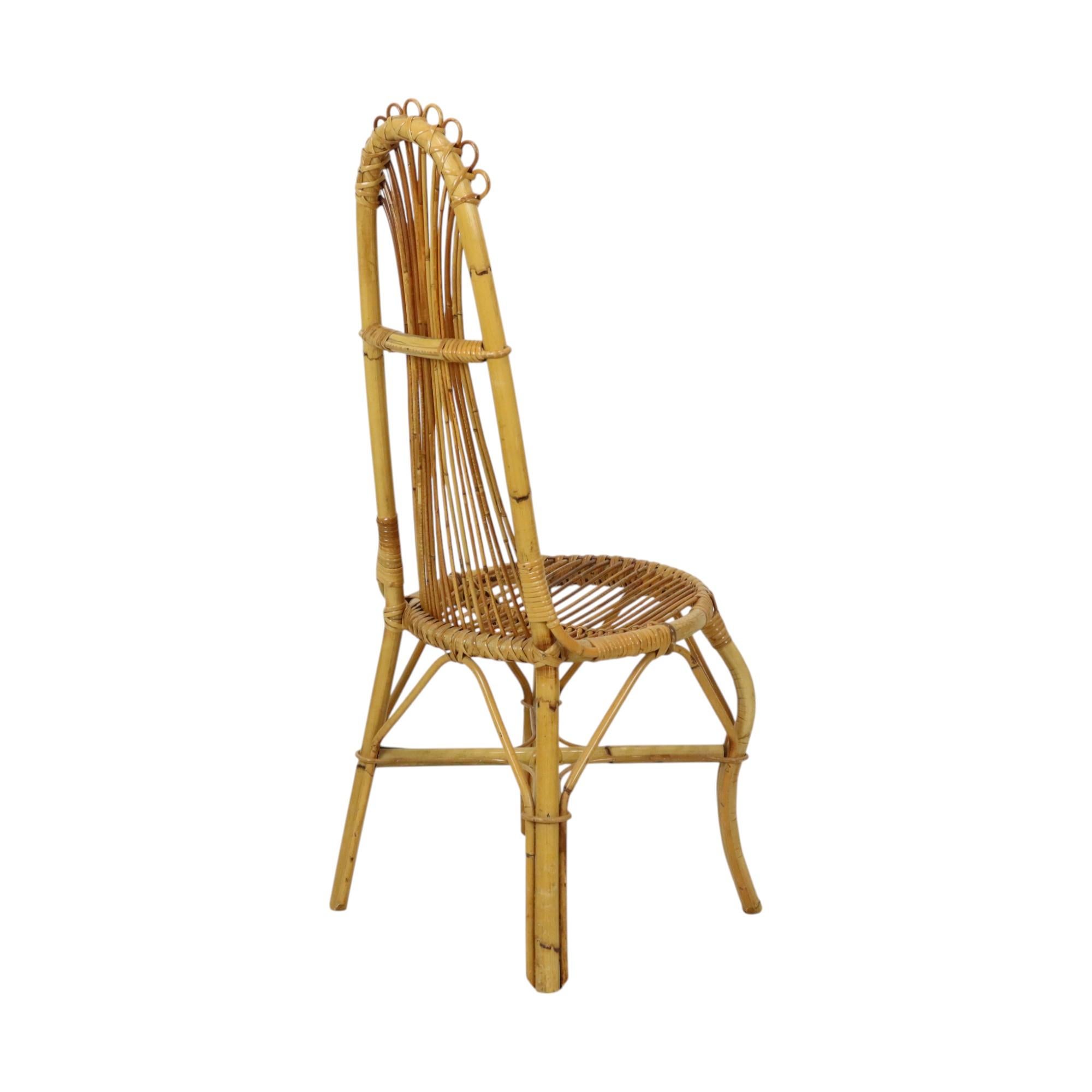 Mid Century Boho Bamboe Rotan Stoel Italiaans Sixties Design Italiano en venta