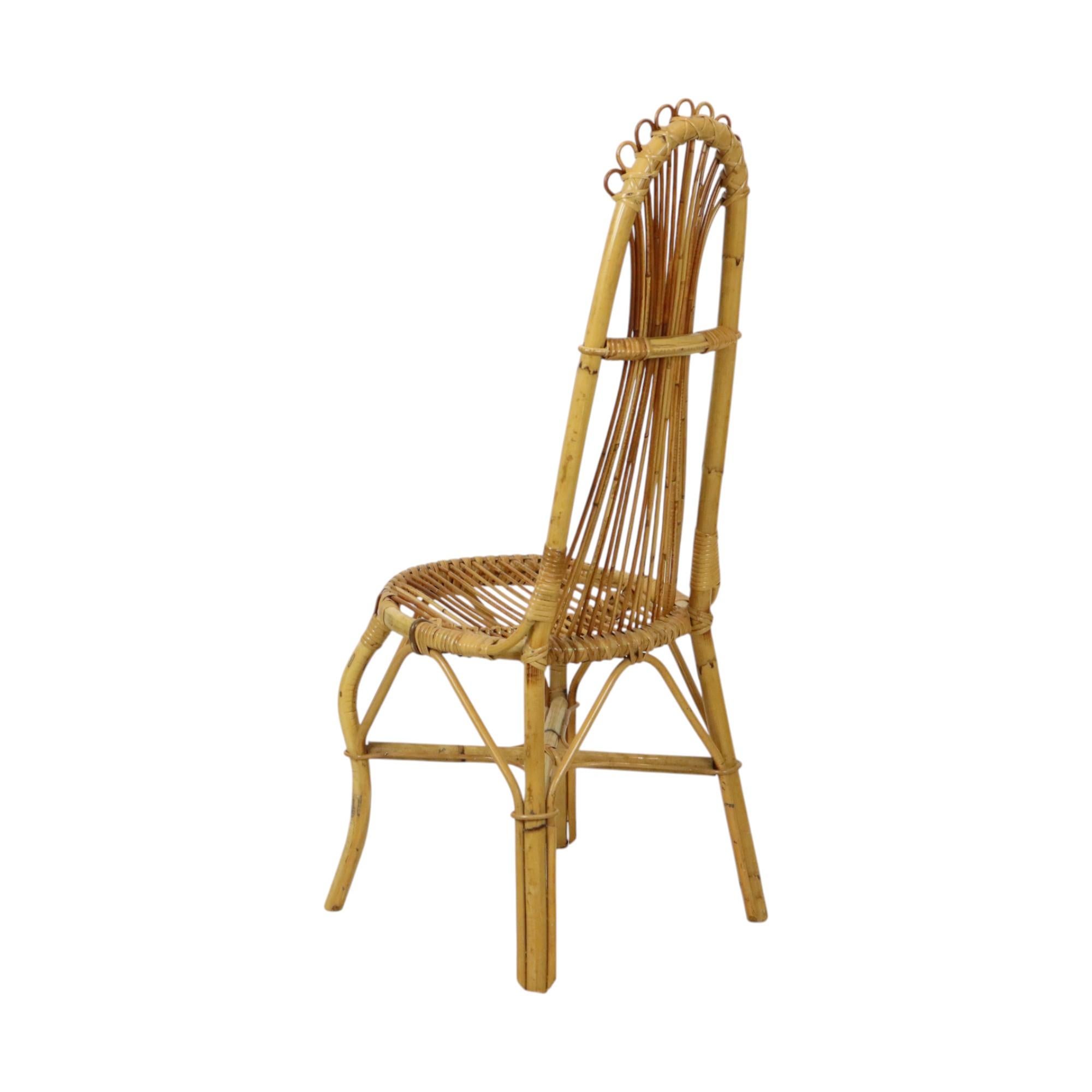 Mid Century Boho Bamboe Rotan Stoel Italiaans Sixties Design Hecho a mano en venta