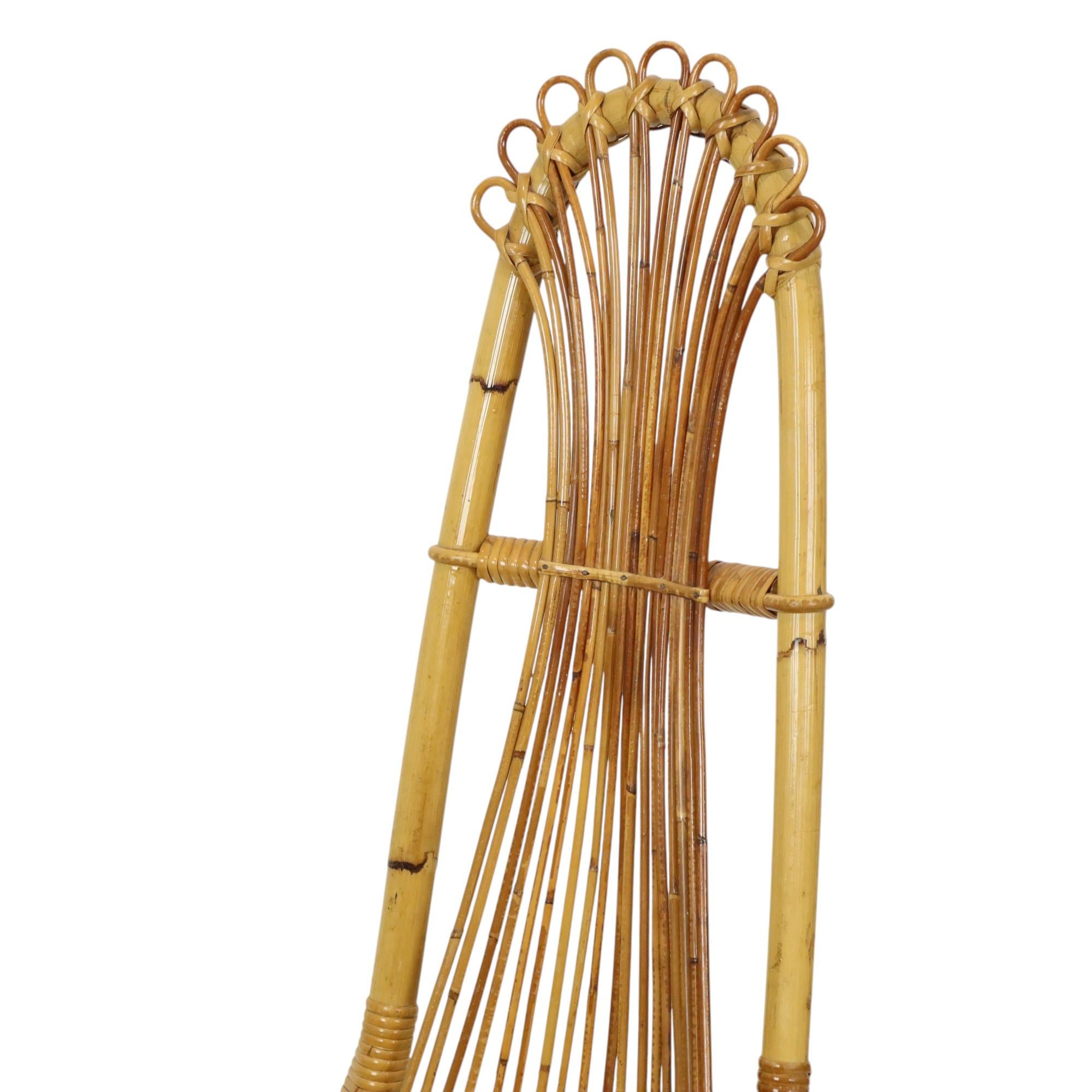 Mid Century Boho Bamboe Rotan Stoel Italiaans Sixties Design en Bueno estado para la venta en Poperinge, BE