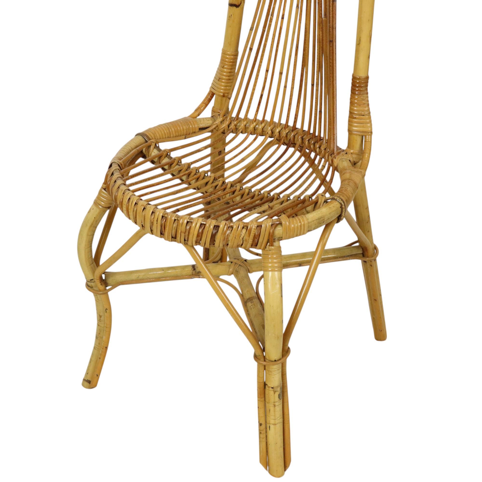 Mid Century Boho Bamboe Rotan Stoel Italiaans Sixties Design siglo XX en venta