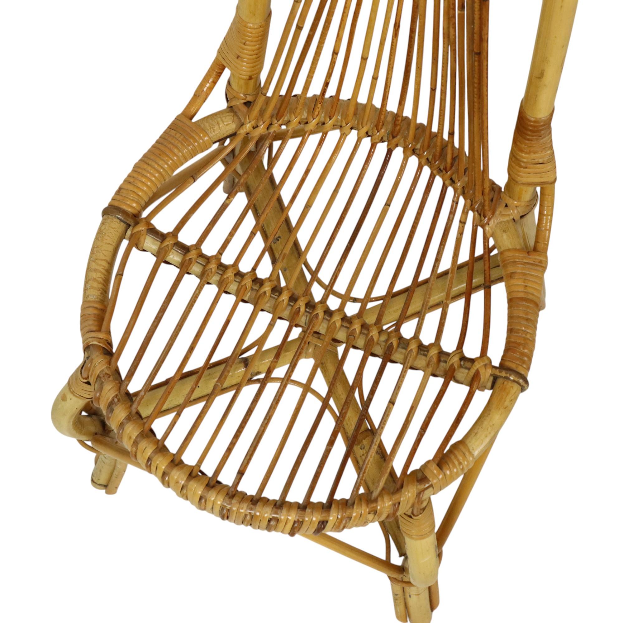 Mid Century Boho Bamboe Rotan Stoel Italiaans Sixties Design Bambú en venta