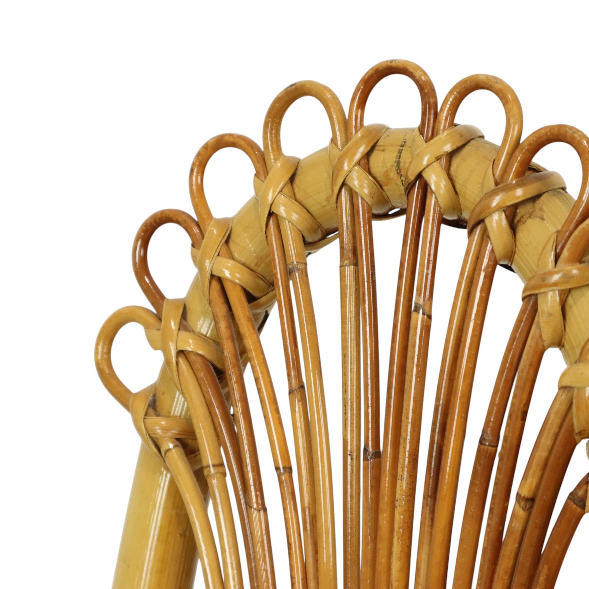 Mid Century Boho Bamboe Rotan Stoel Italiaans Sixties Design en venta 1