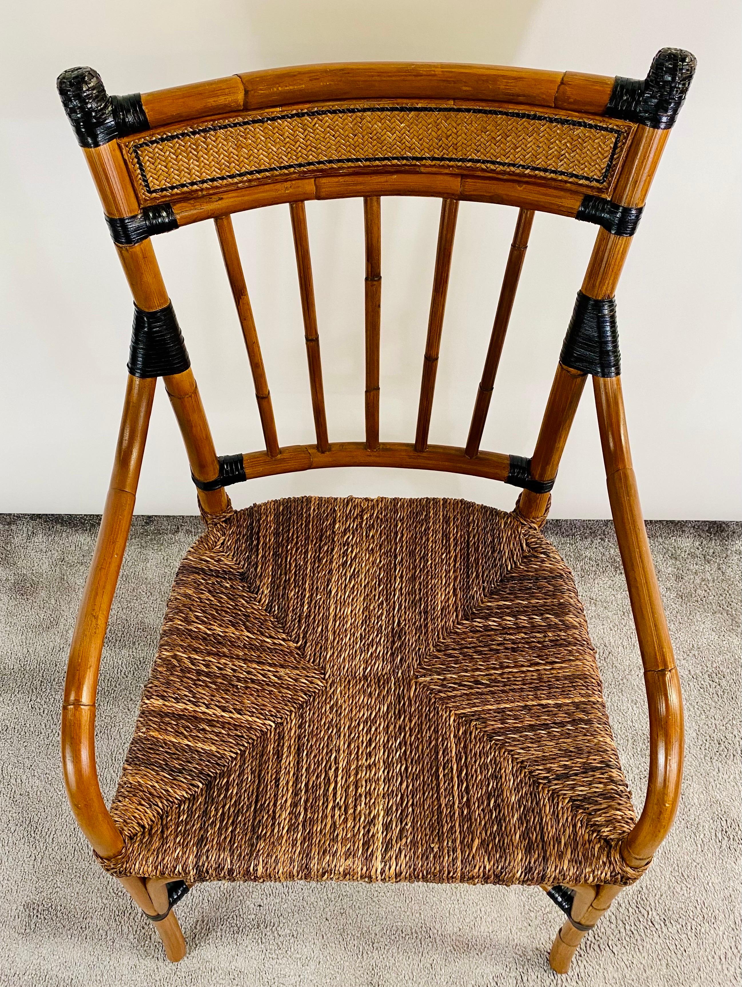 Bohemian Mid Century Boho Chic Faux Bamboo Rattan Chair For Sale