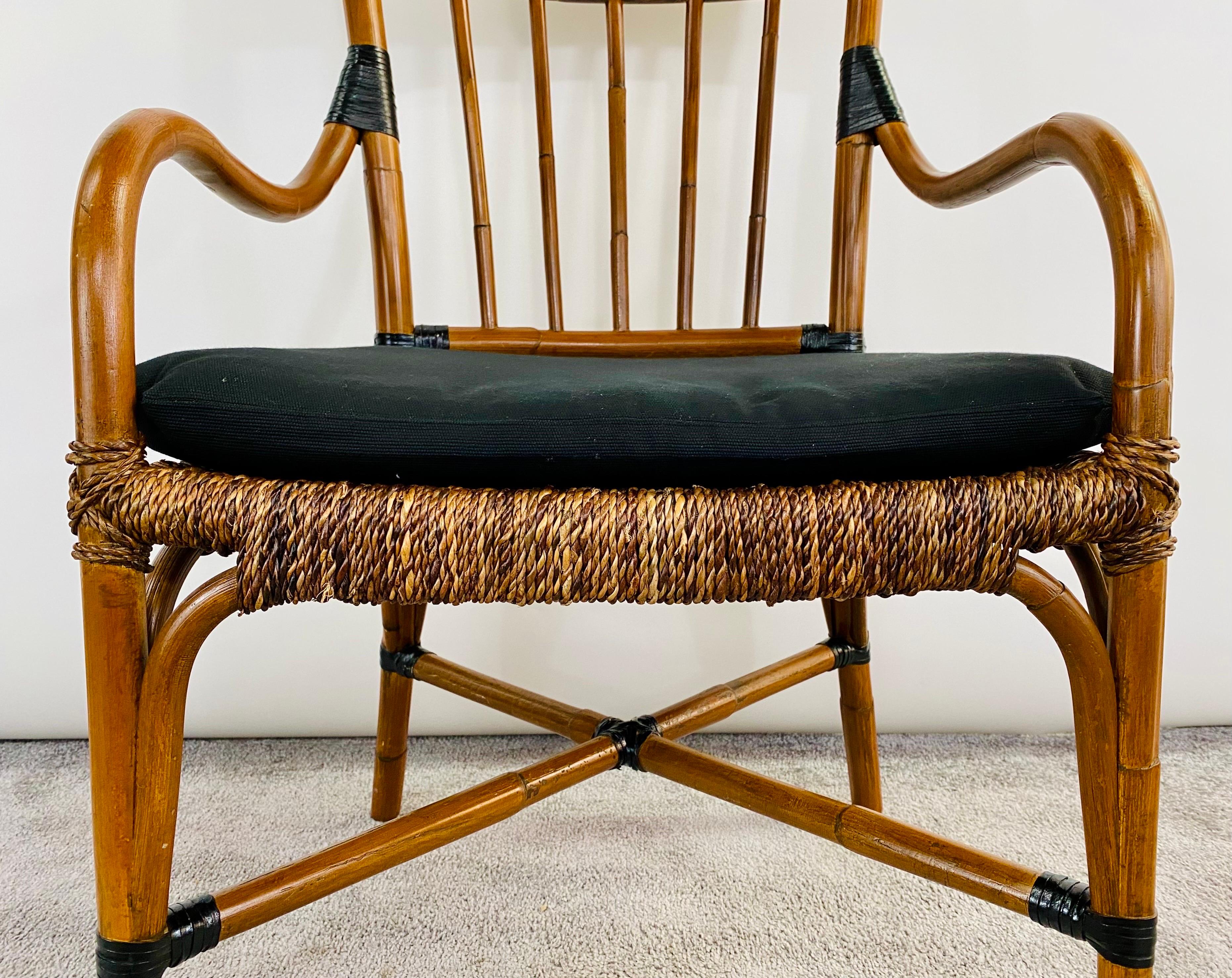 20th Century Mid Century Boho Chic Faux Bamboo Rattan Chair For Sale