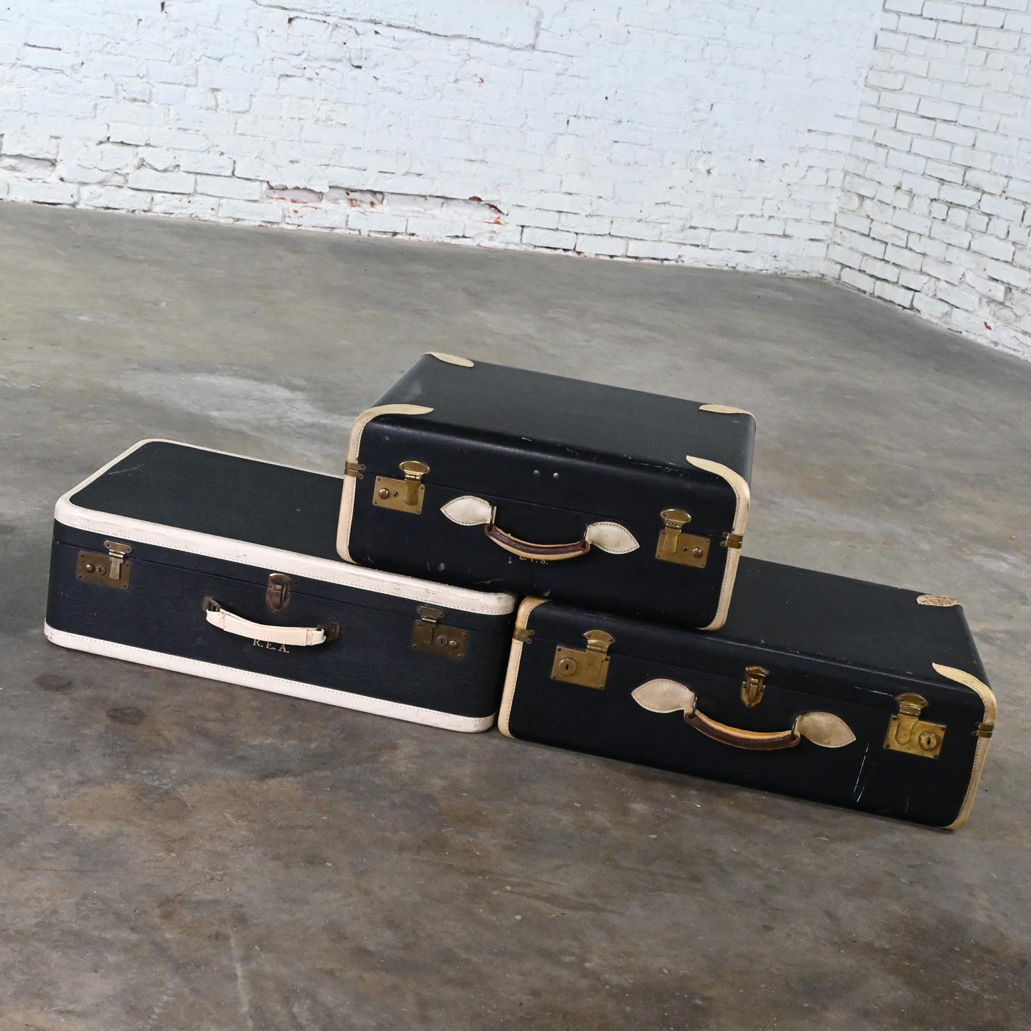 Mid Century Boho Chic Luggage End or Side Tables or Décor Black & White 3 Pieces 5