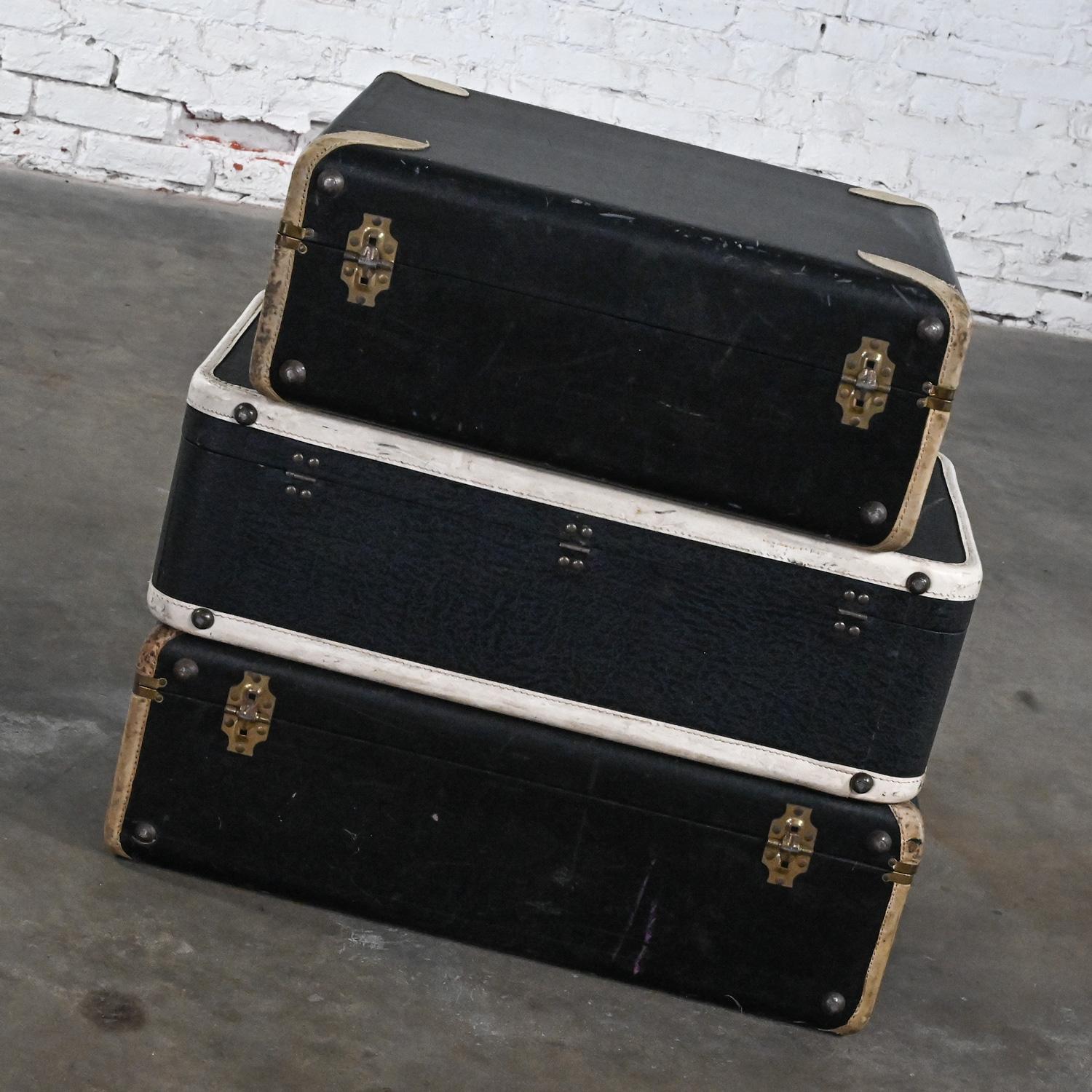 Mid Century Boho Chic Luggage End or Side Tables or Décor Black & White 3 Pieces 11