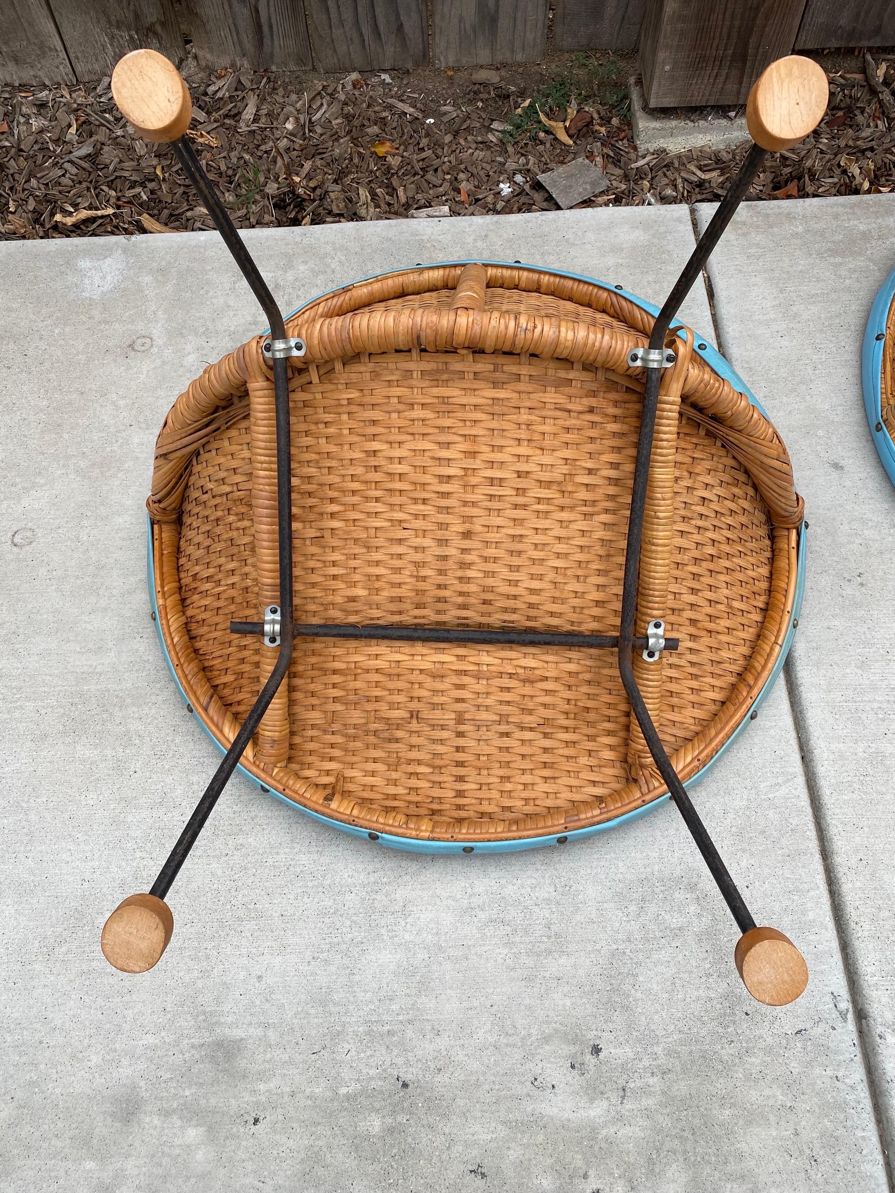 Mid-Century Modern Boho Chic Turquoise Rattan Scoop Chairs, a Pair For Sale 3