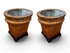 Tables d'appoint en rotin Boho Coastal du milieu du siècle - Paire