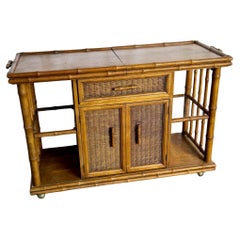 Mid Century Boho Faux Bamboo Wicker Buffet/Bar Cart by American of Martinsville