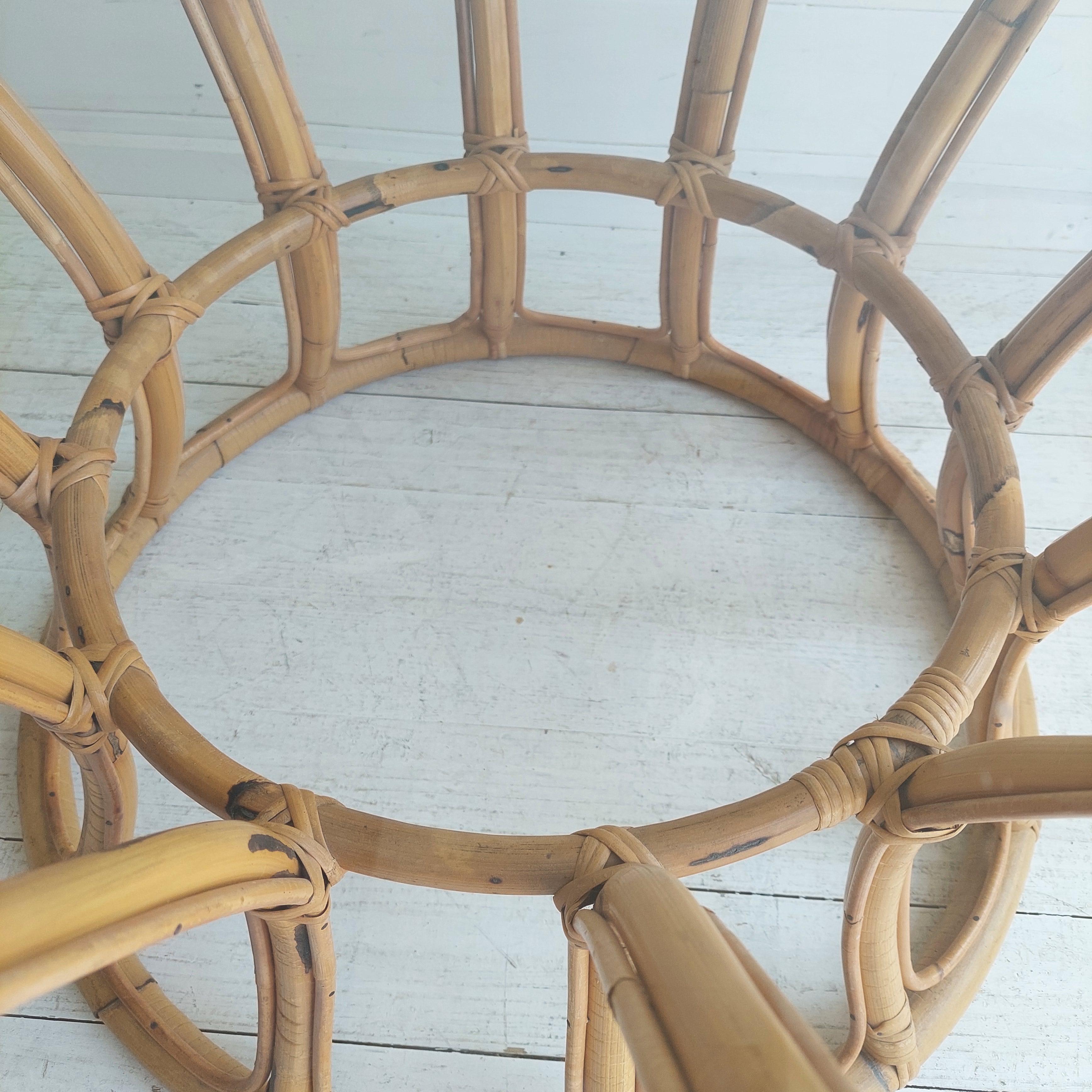 Mid Century Boho Round Bamboo Coffee Table With Glass Top  60s 70s For Sale 11