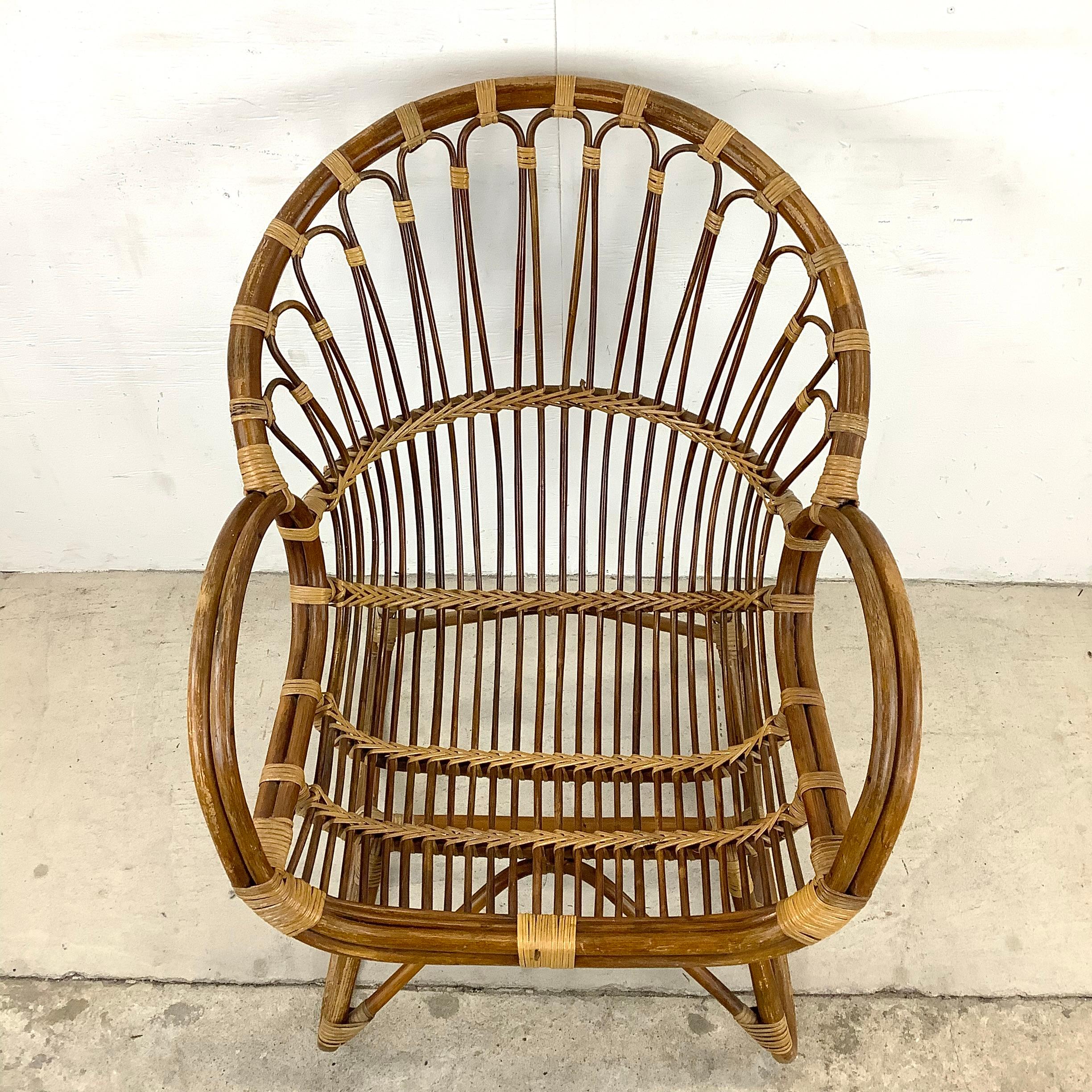 Midcentury Boho Style Bamboo Accent Chair 4
