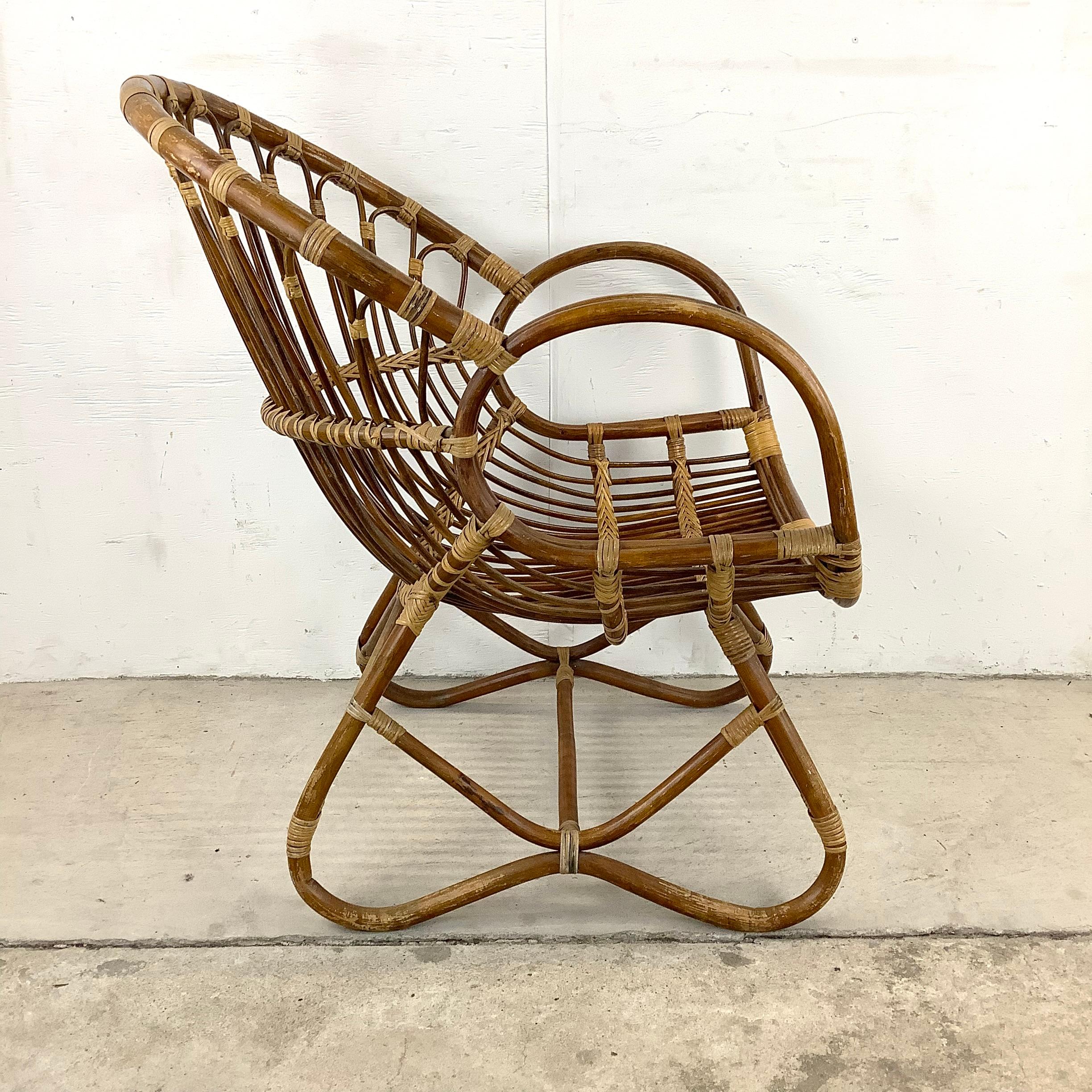 Midcentury Boho Style Bamboo Accent Chair In Good Condition In Trenton, NJ