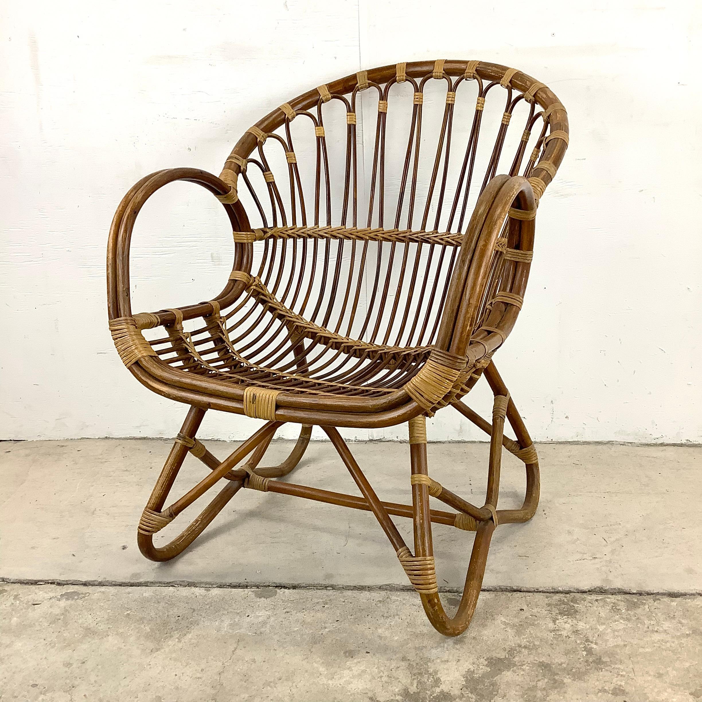 20th Century Midcentury Boho Style Bamboo Accent Chair