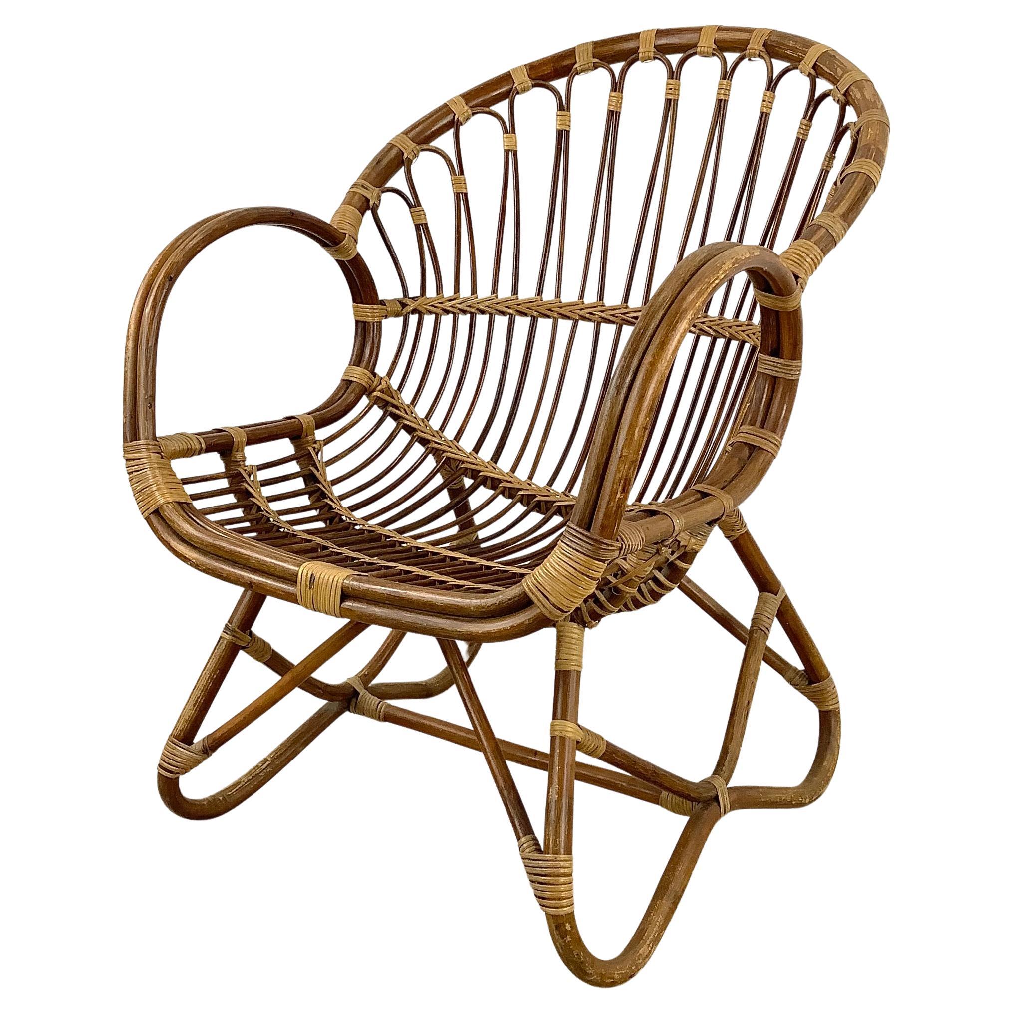 Midcentury Boho Style Bamboo Accent Chair