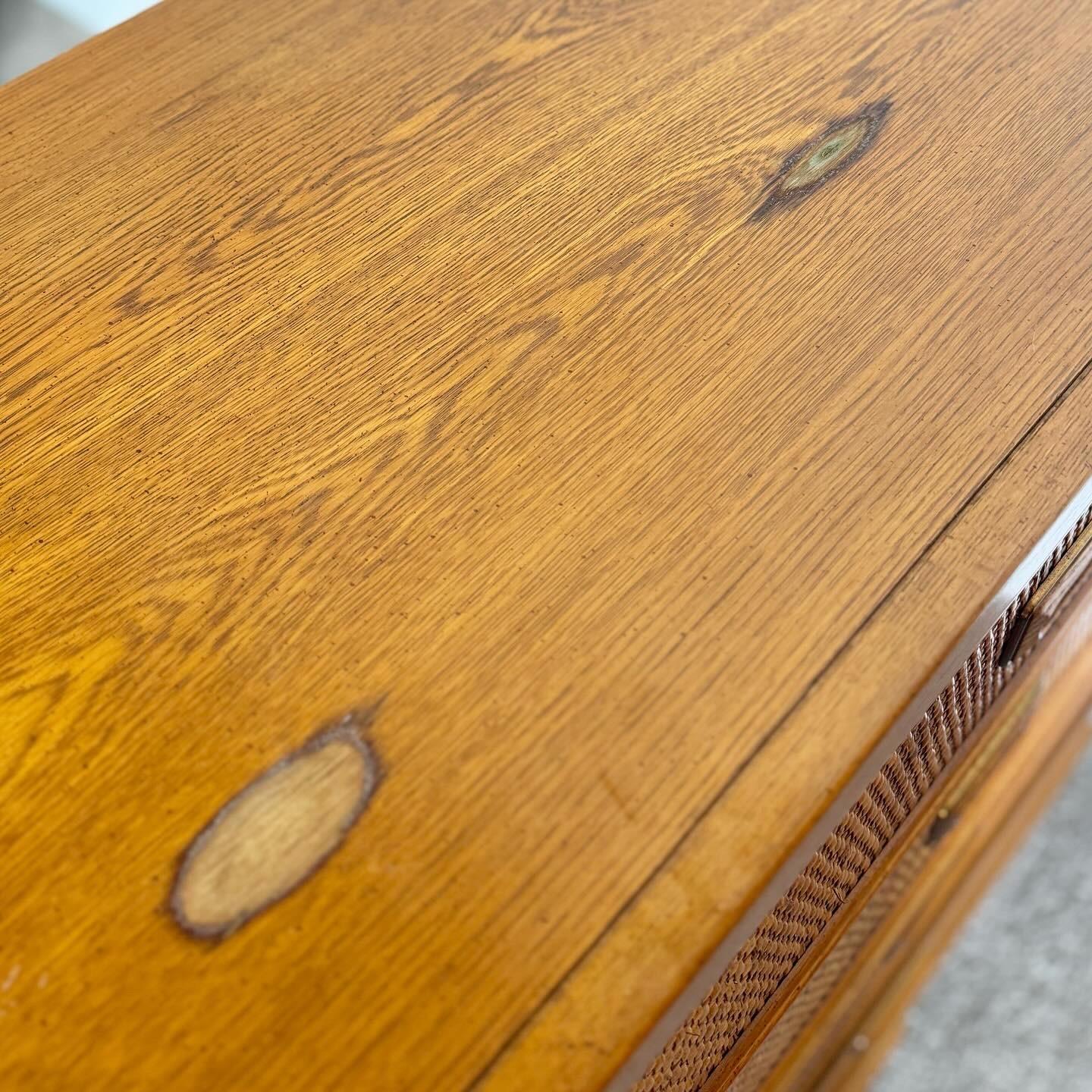 Mid Century Boho Wicker and Wooden Highboy Dresser by Dixie Furniture For Sale 5