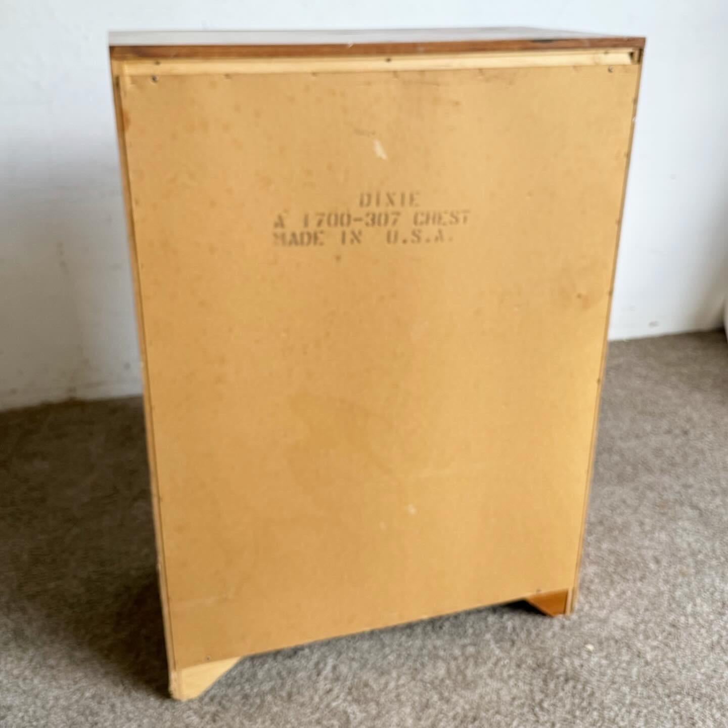 Mid Century Boho Wicker and Wooden Highboy Dresser by Dixie Furniture In Good Condition For Sale In Delray Beach, FL