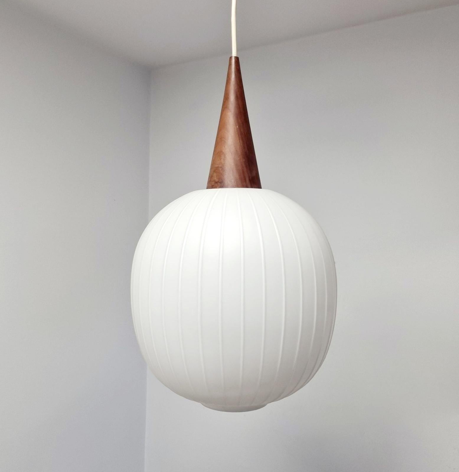Opaline Glass Mid Century Bologna Pendant Lamp by Aloys Gangkofner for Peill & Putzler, 60s For Sale