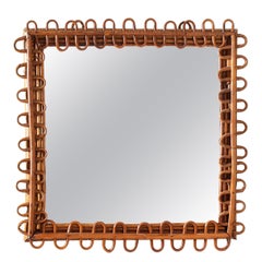 Vintage Mid-Century Bonacina Bamboo Square Wall Mirror, 60s Italy
