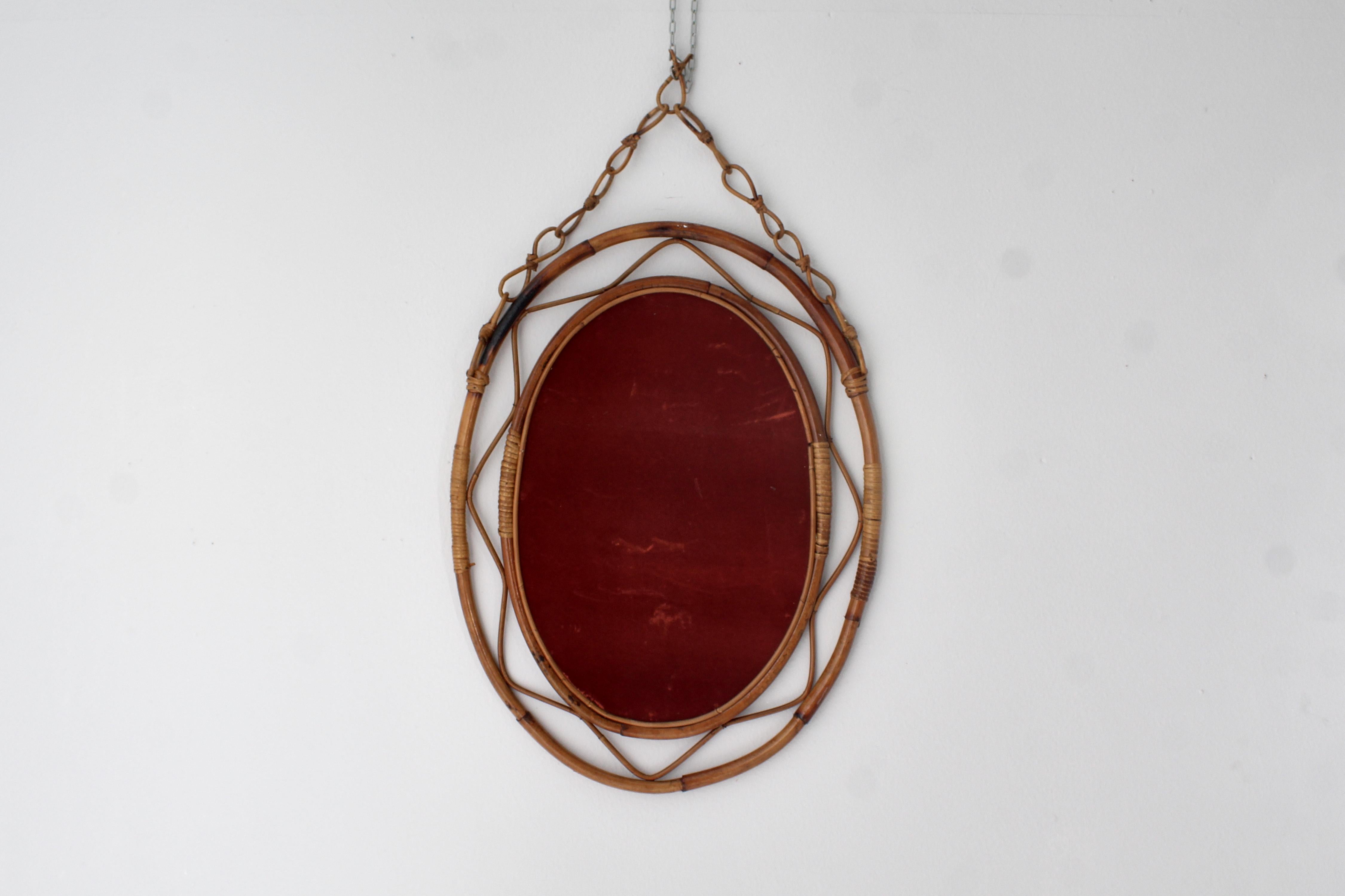 Ovaler Bonacina-Spiegel aus Bambus und Korbgeflecht, Italien, 1960er Jahre im Angebot 5