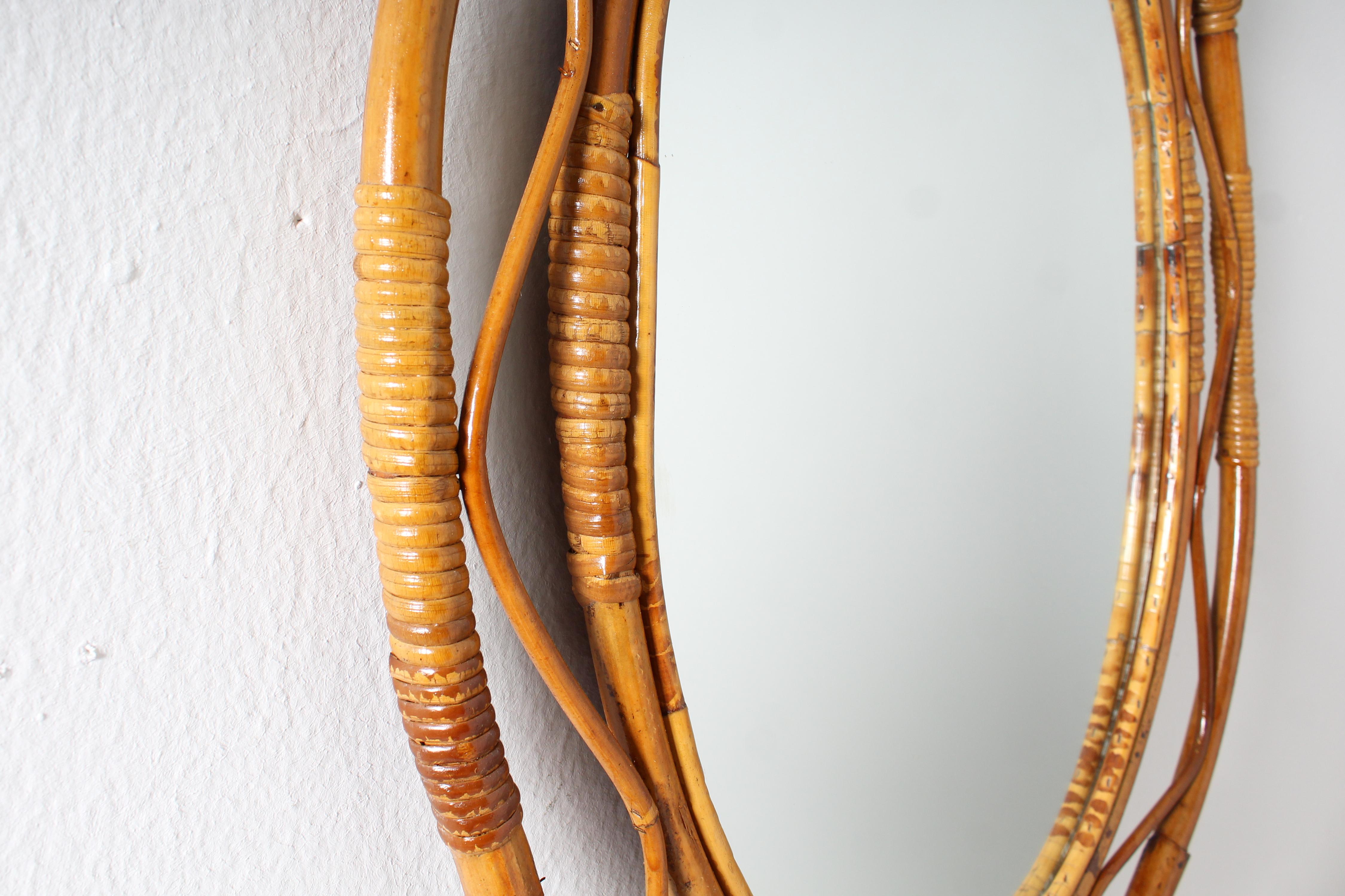 Midcentury Bonacina Oval Bamboo and Wicker Mirror, Italy, 1960s In Good Condition For Sale In Palermo, IT