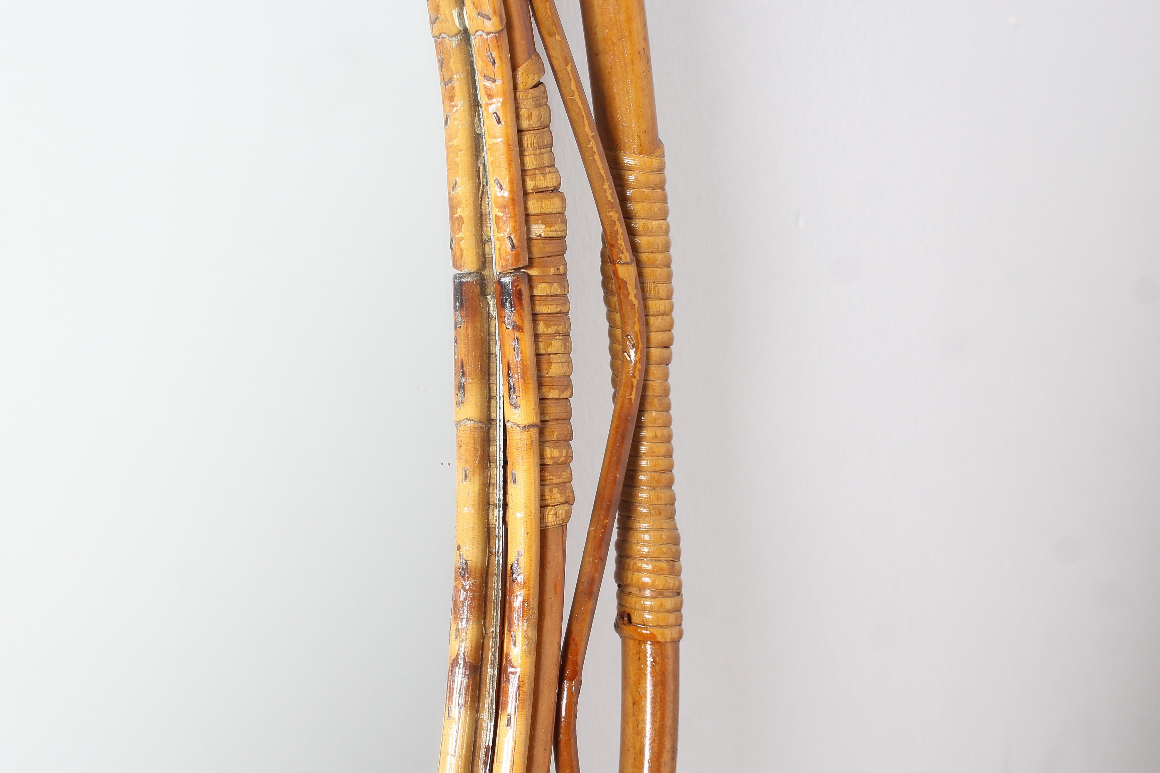Ovaler Bonacina-Spiegel aus Bambus und Korbgeflecht, Italien, 1960er Jahre (Mitte des 20. Jahrhunderts) im Angebot