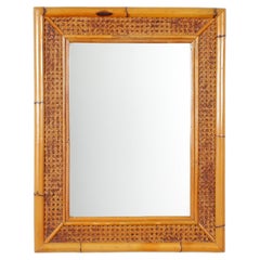 Mid-Century Bamboo and Vienna Straw Wall Mirror 60s Italy