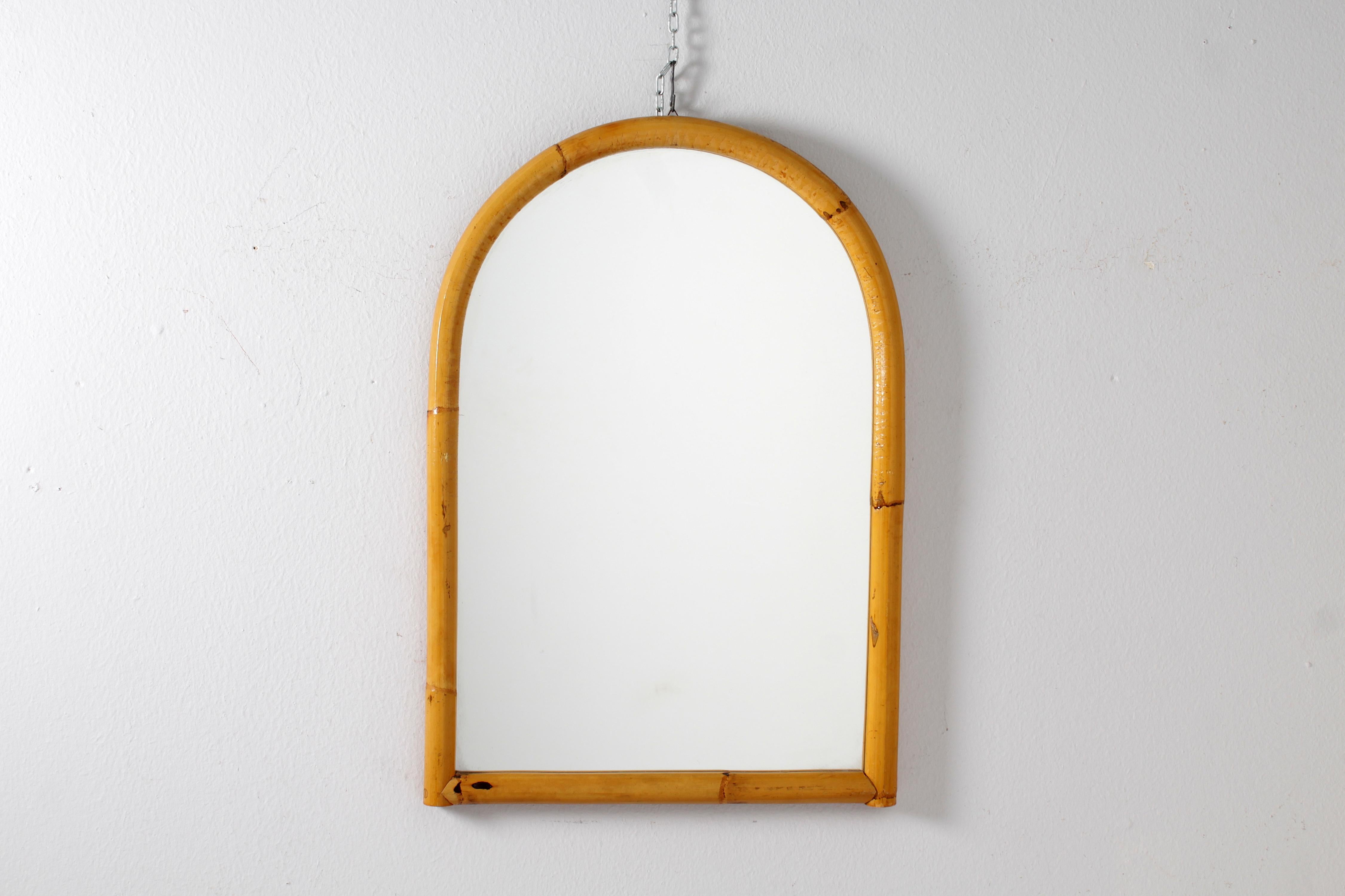 Mid-Century Modern Mid-Century Bonacina Style Bamboo Cane Arched Wall Mirror, 60s Italy