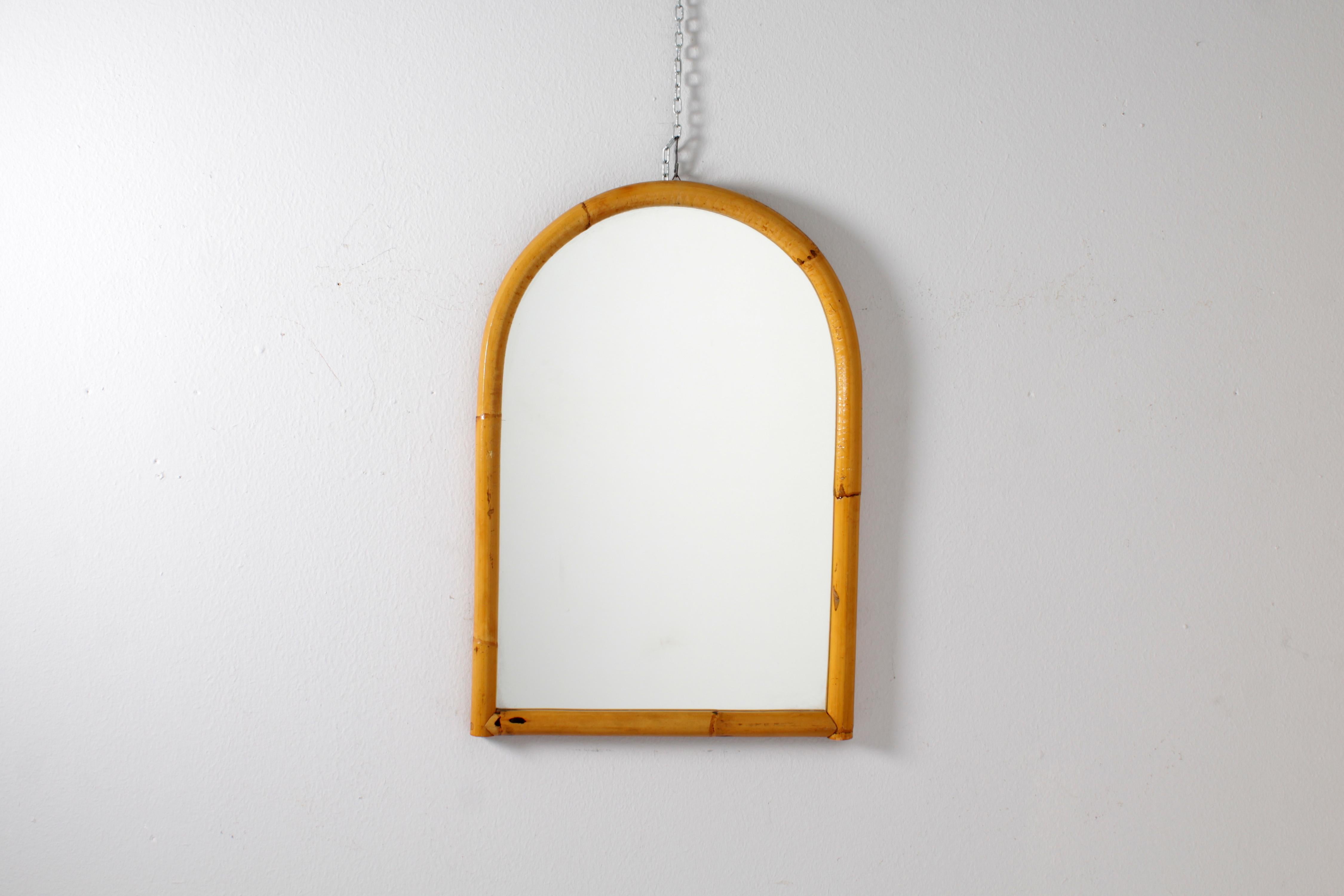 Italian Mid-Century Bonacina Style Bamboo Cane Arched Wall Mirror, 60s Italy For Sale