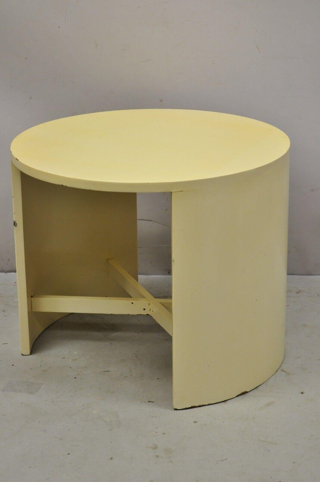 Midcentury Bone Lacquer Round Post Modernist Stretcher Base Accent Side Table For Sale 5