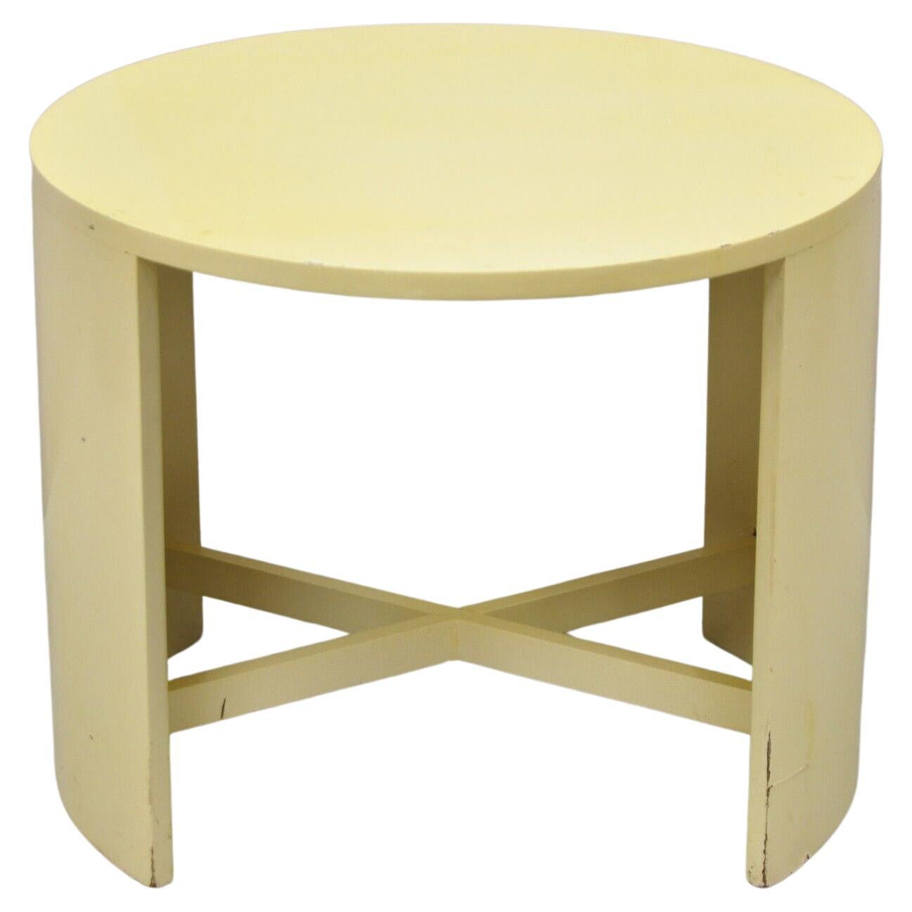 Midcentury Bone Lacquer Round Post Modernist Stretcher Base Accent Side Table For Sale