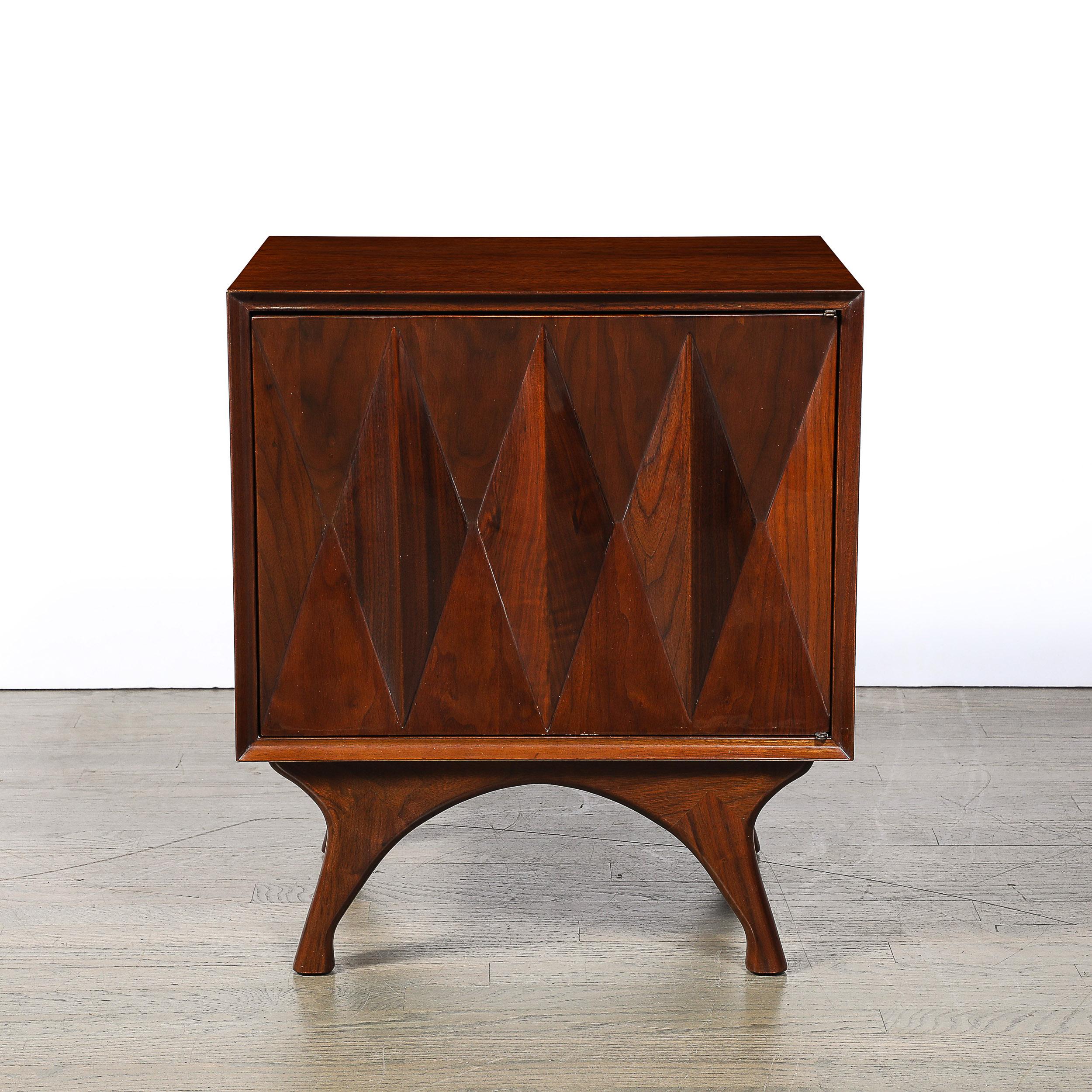 Mid-Century Modern Mid-Century Book-Matched Walnut Diamond Front Nightstands by Albert Parvin For Sale