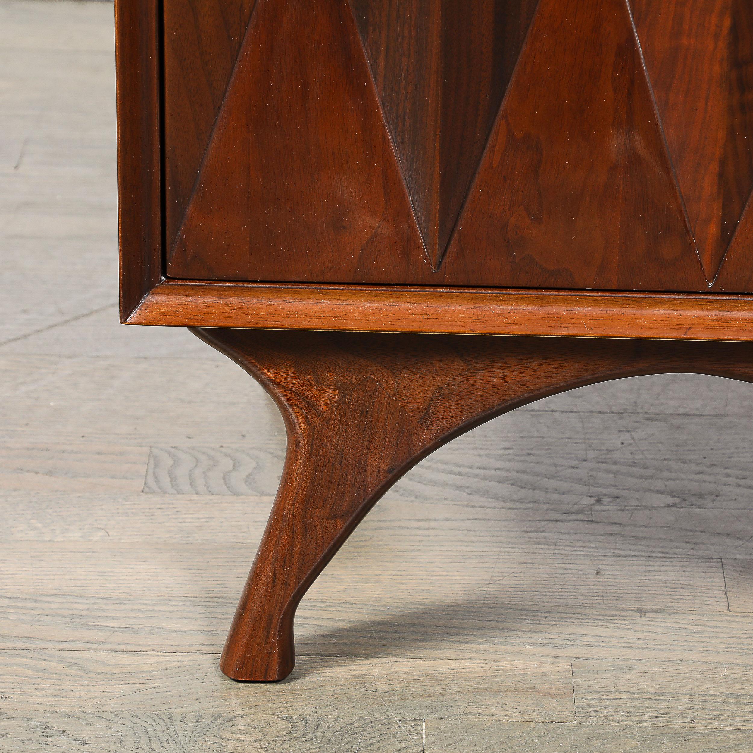 American Mid-Century Book-Matched Walnut Diamond Front Nightstands by Albert Parvin For Sale