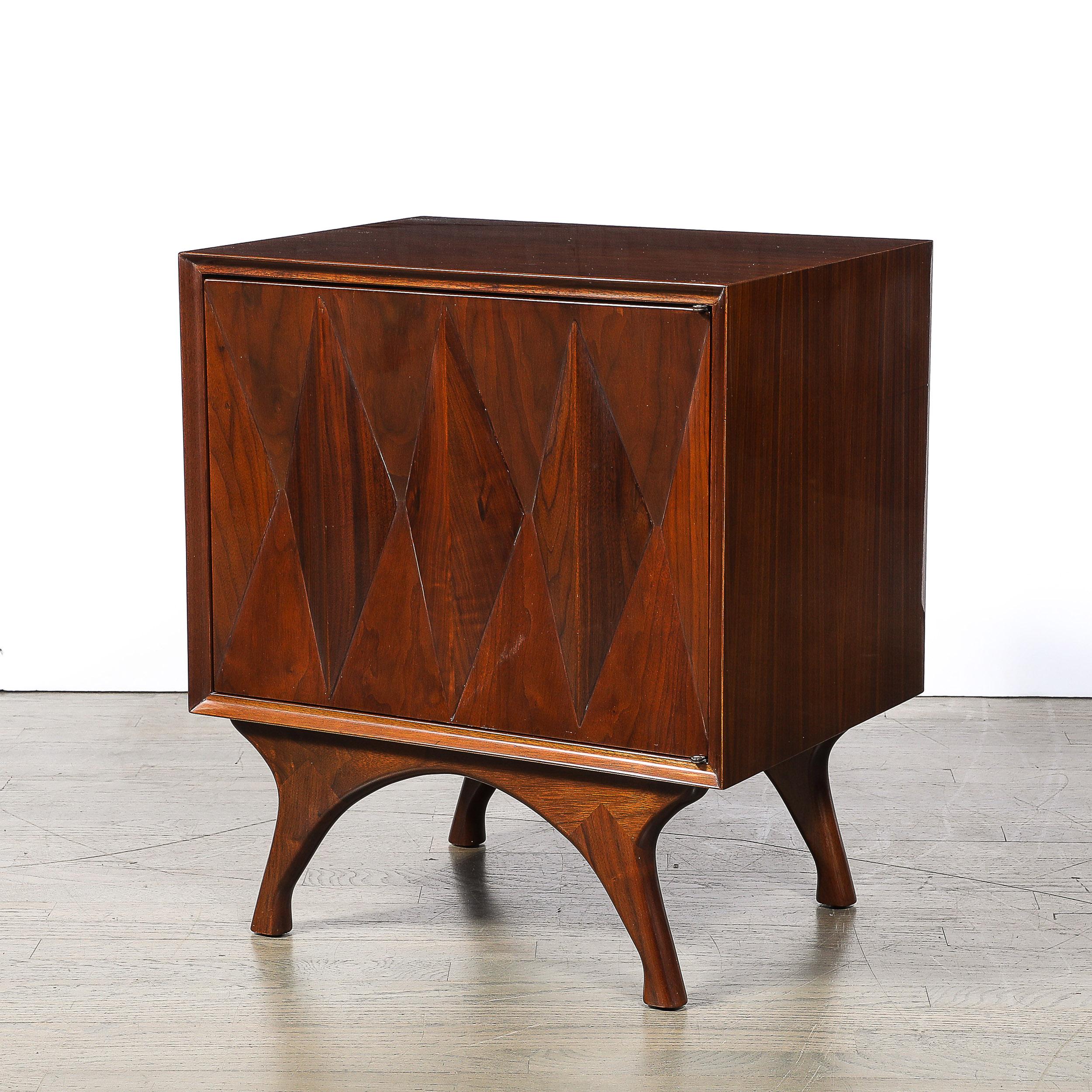 Mid-20th Century Mid-Century Book-Matched Walnut Diamond Front Nightstands by Albert Parvin For Sale