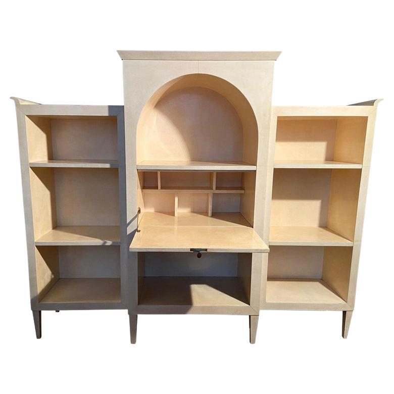 Mid-Century Bookcase in Parchment Handmade Made in Italy For Sale