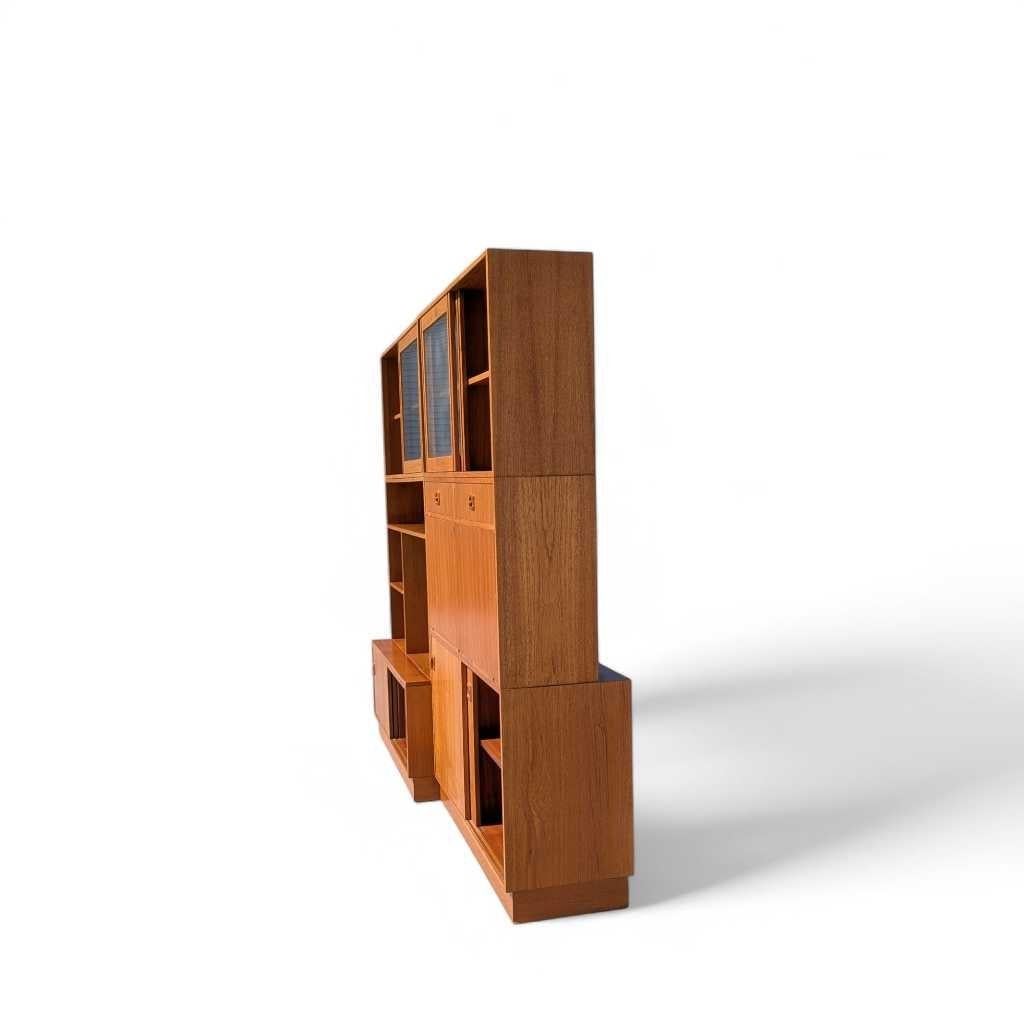 20th Century Mid-Century Bookcase Wall Unit, Teak Veneer, Warm Finish, Denmark, c. 1960s For Sale