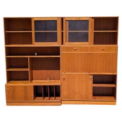Mid-Century Bookcase Wall Unit, Teak Veneer, Warm Finish, Denmark, c. 1960s