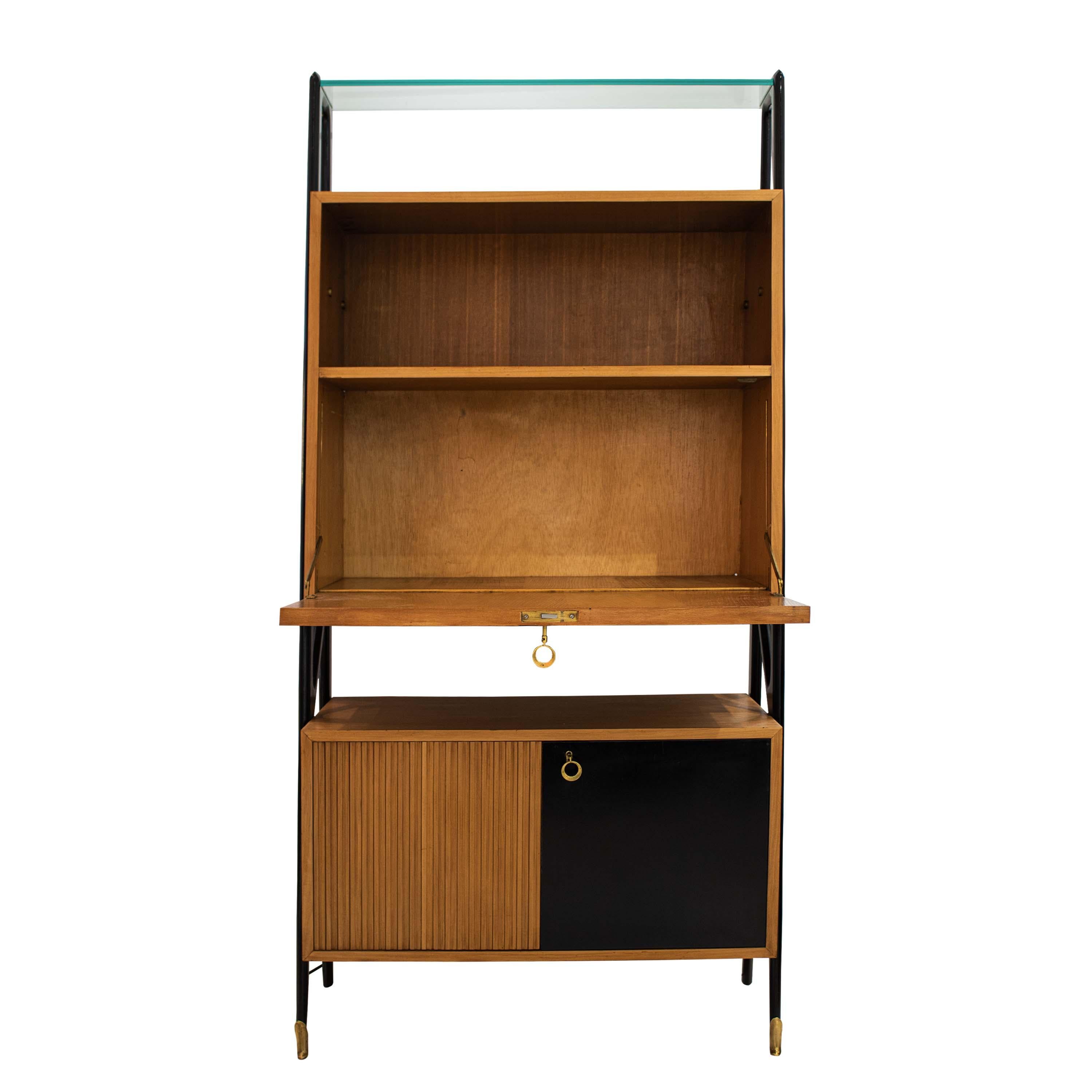Mid-Century-Bücherregal mit Schreibtisch entworfen von Ico Parisi, Italien, 1950 (Moderne der Mitte des Jahrhunderts)