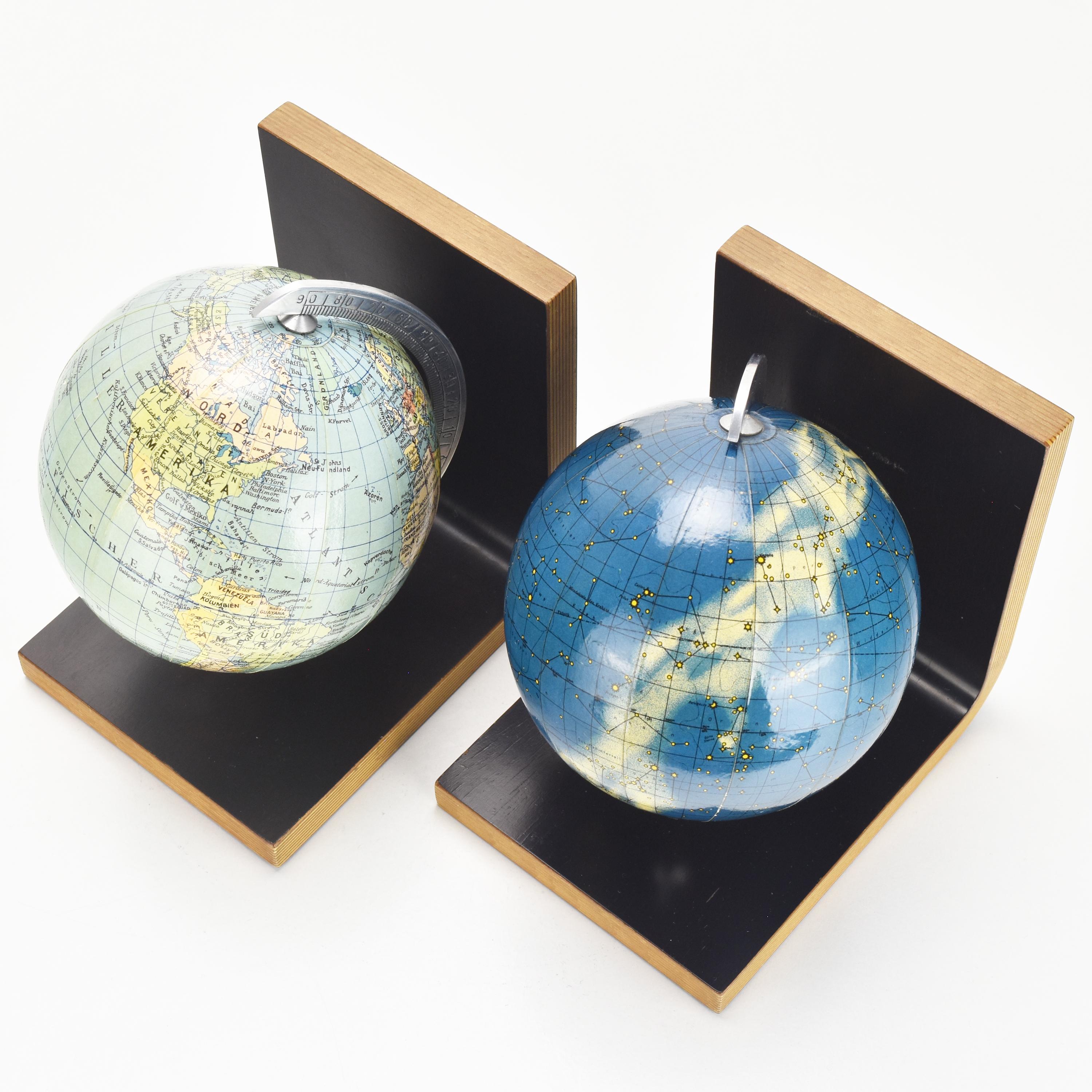 Mid-Century Modern Mid Century Bookends Revolving World & Moon Globe For Sale