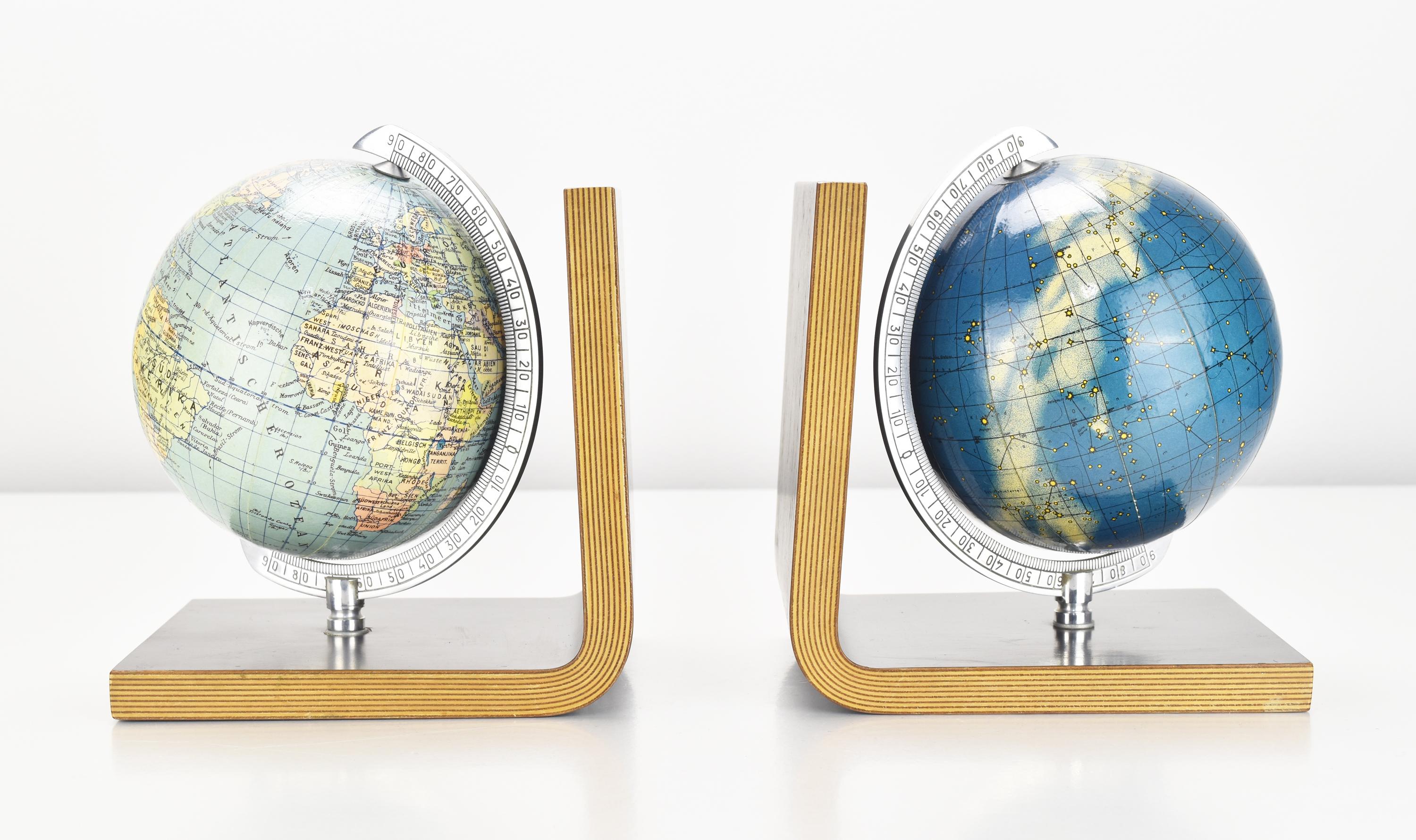 German Mid Century Bookends Revolving World & Moon Globe For Sale